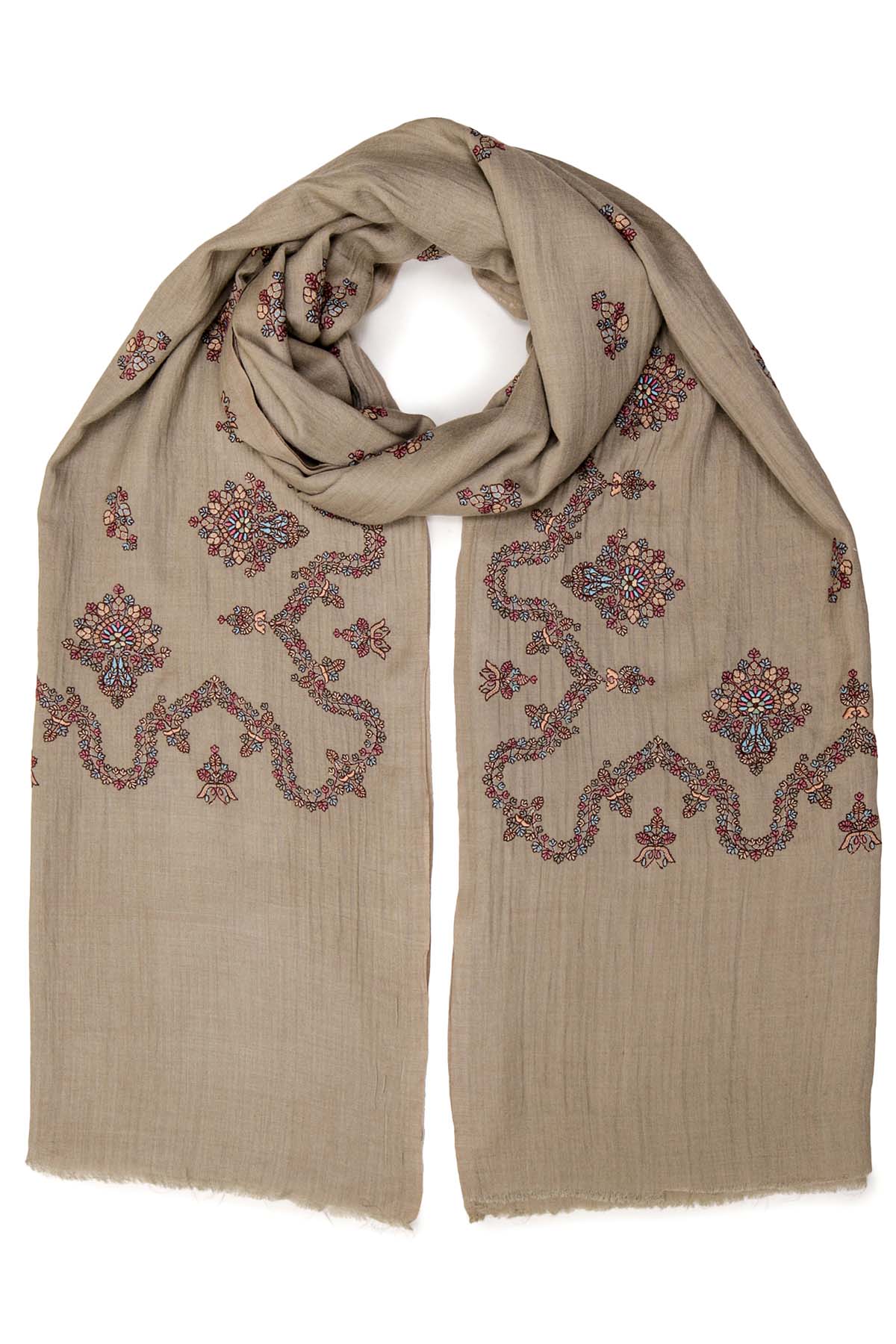 Cashmere Embroidery Border - Regal Vine | Warm-Khakhi