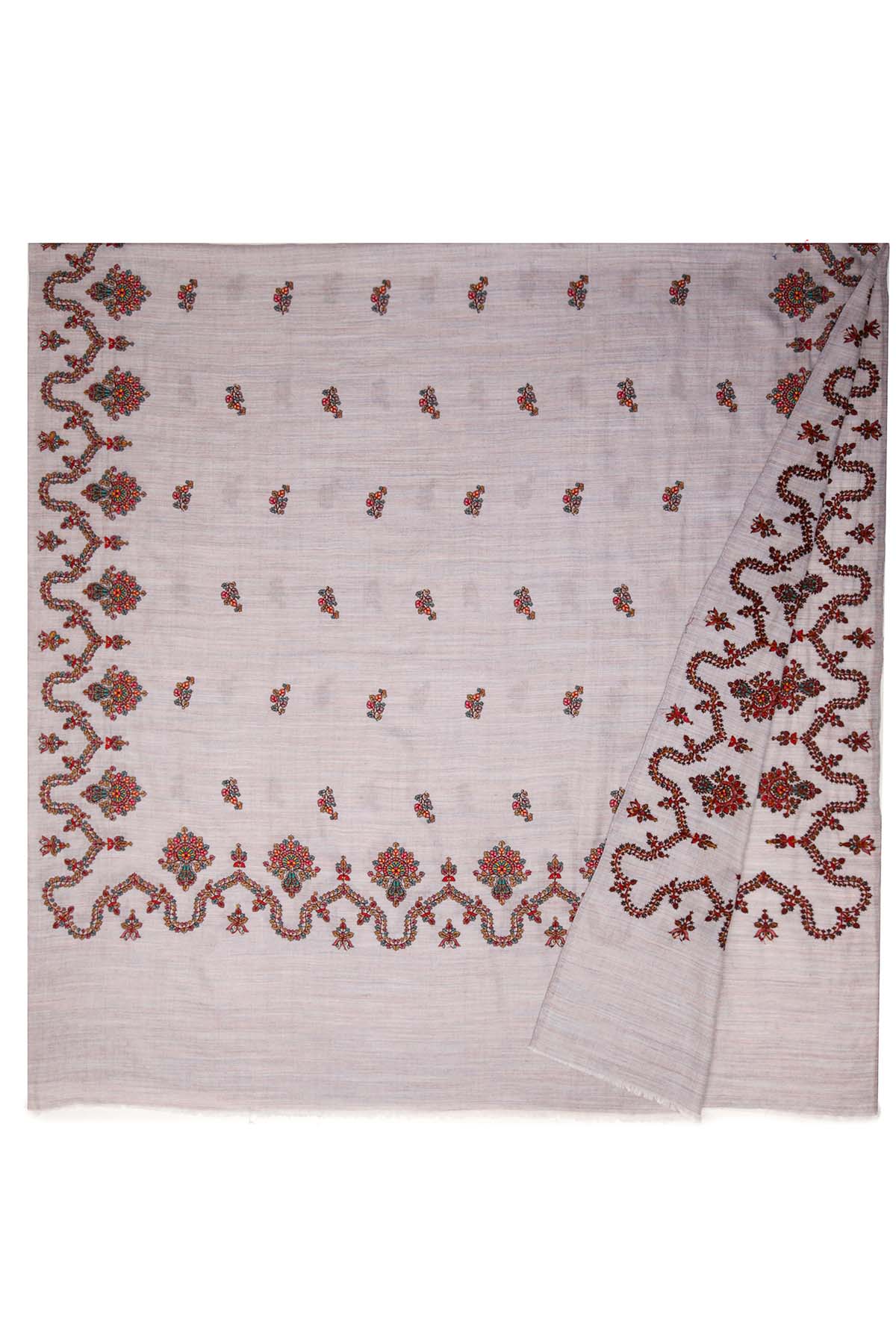 Cashmere Embroidery Border - Regal Vine | Grey