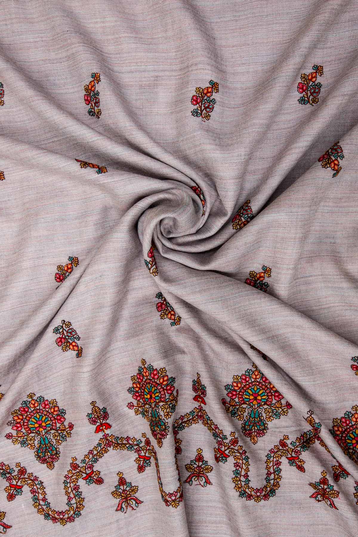 Cashmere Embroidery Border - Regal Vine | Grey