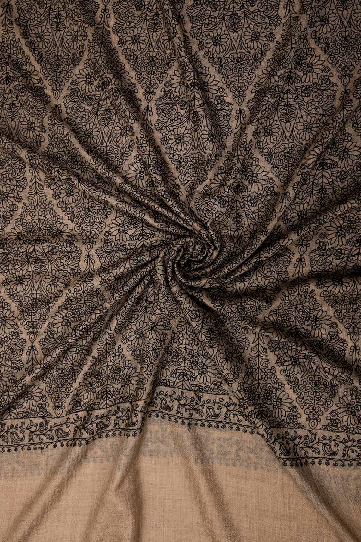Pashmina Jamawar Embroidery - Trellis | Warm-Taupe