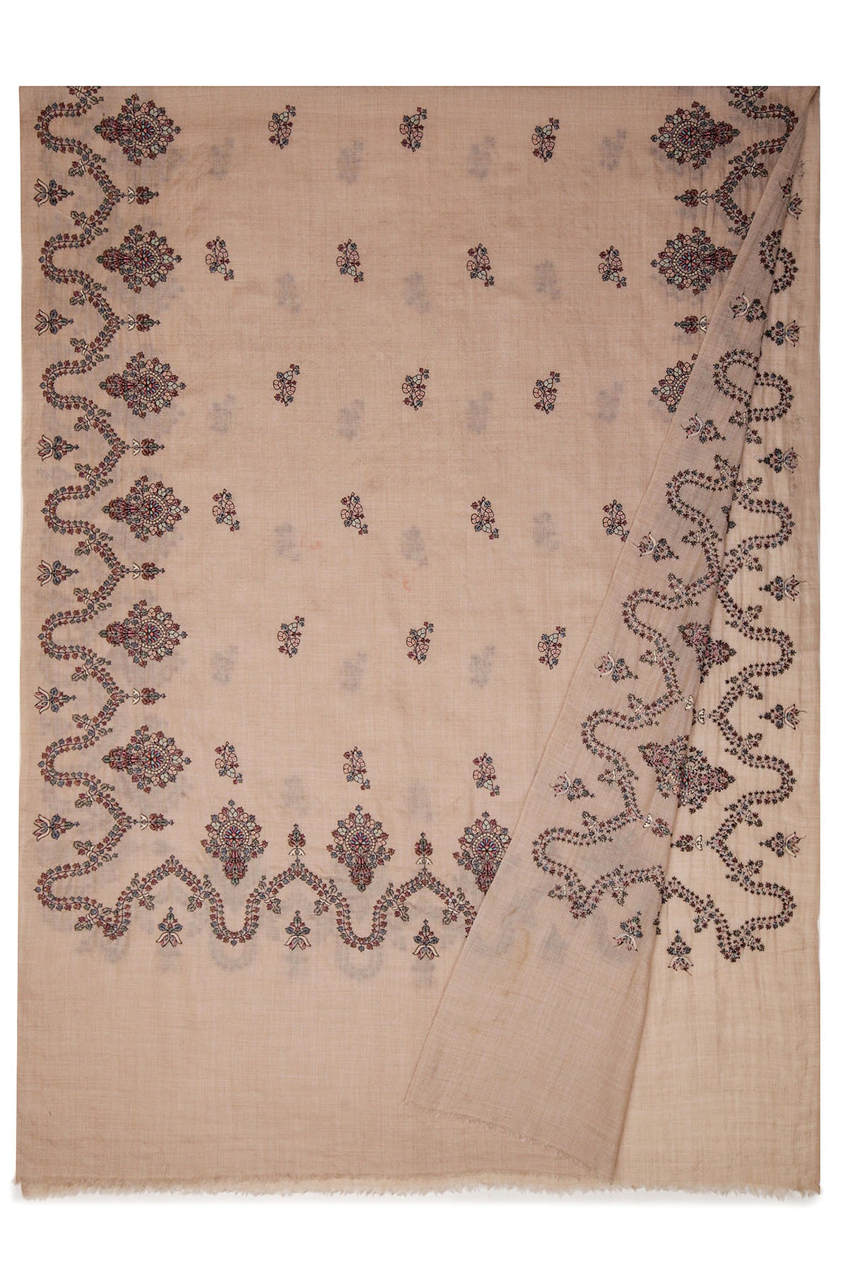 Cashmere Embroidery Border - Regal Vine | Camel