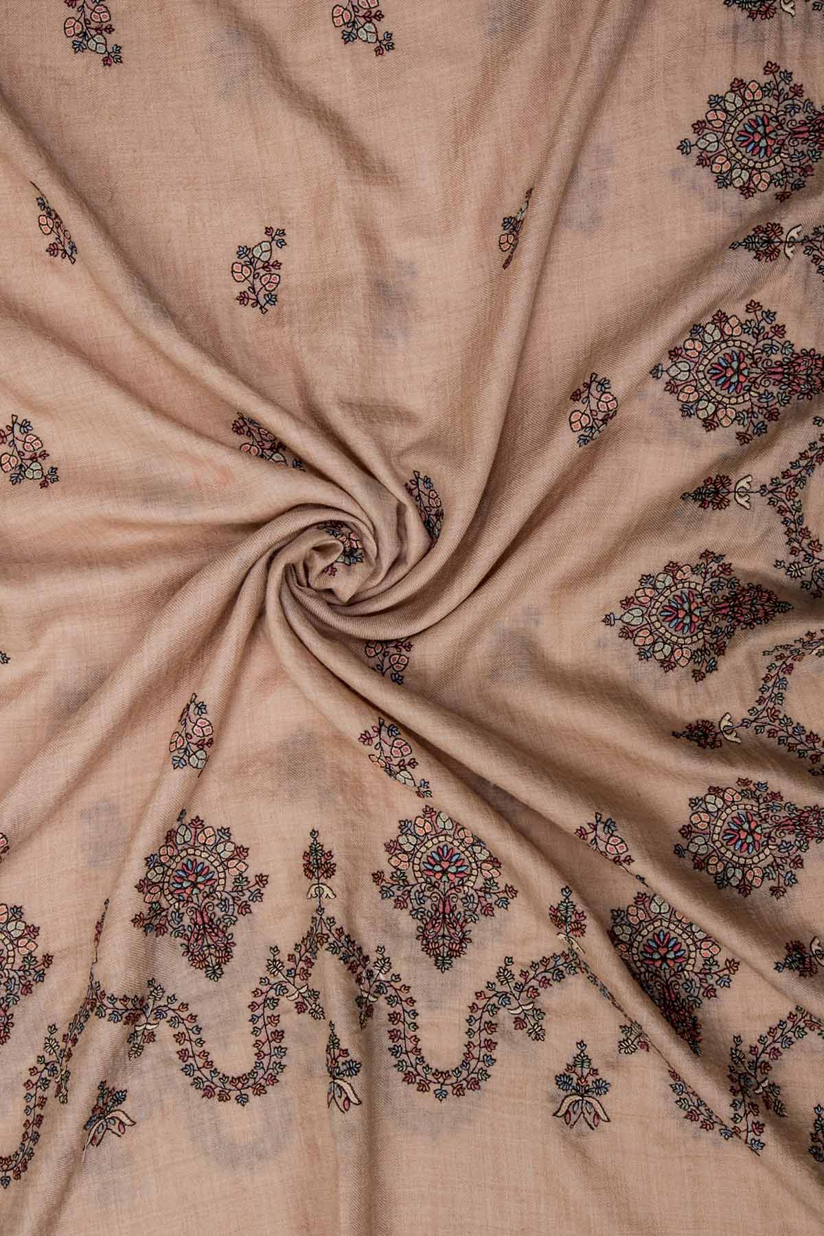 Cashmere Embroidery Border - Regal Vine | Camel