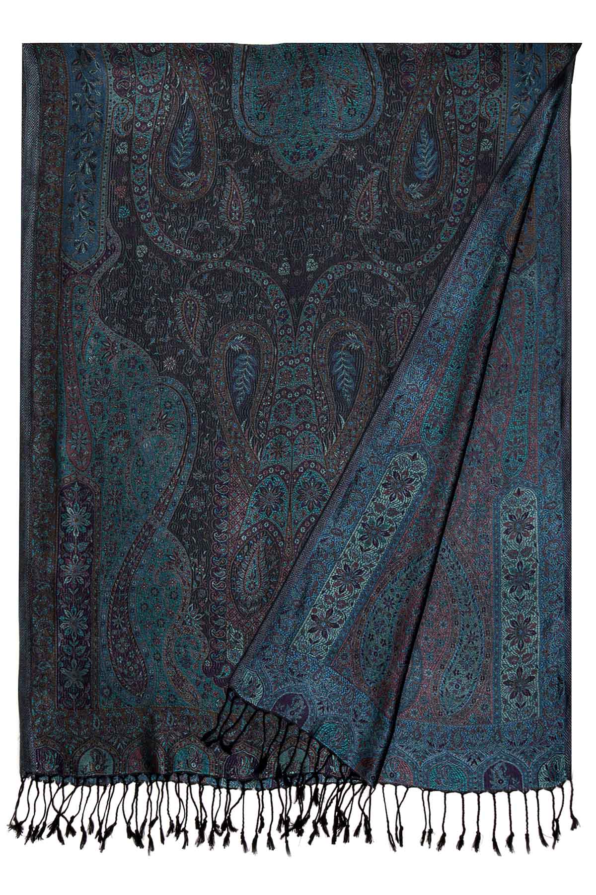 Pure Silk Jamawar Reversible | Teal Navy