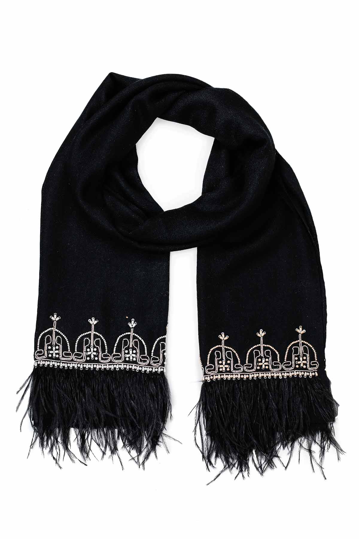 Cashmere Embroidery - Feather Crest | Black