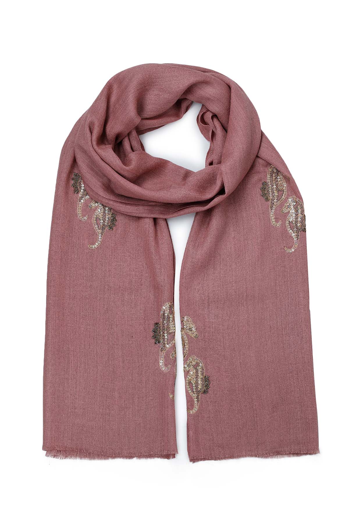 Cashmere Embroidery - Seahorses | Smoky-Pink