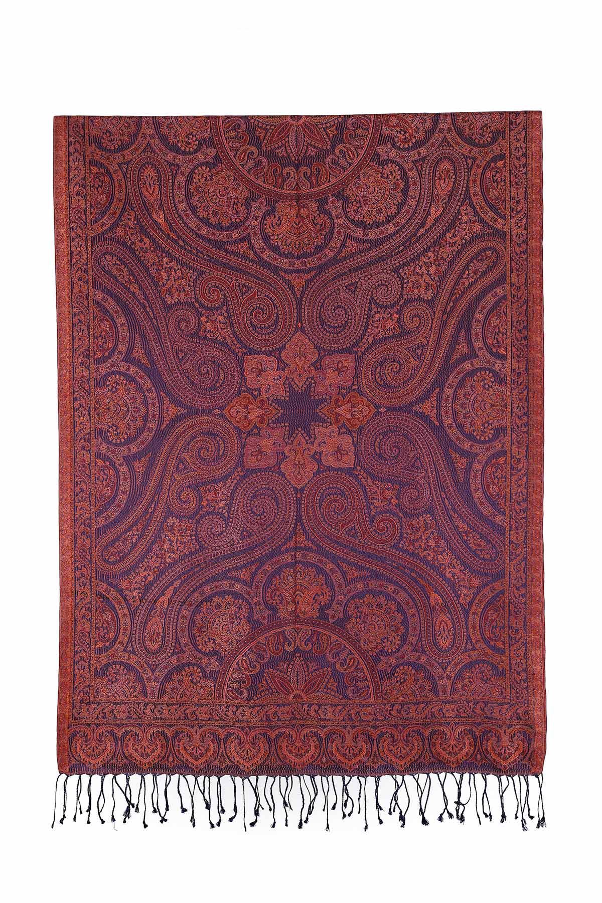 Pure Silk Jamawar Reversible | Navy-Rust