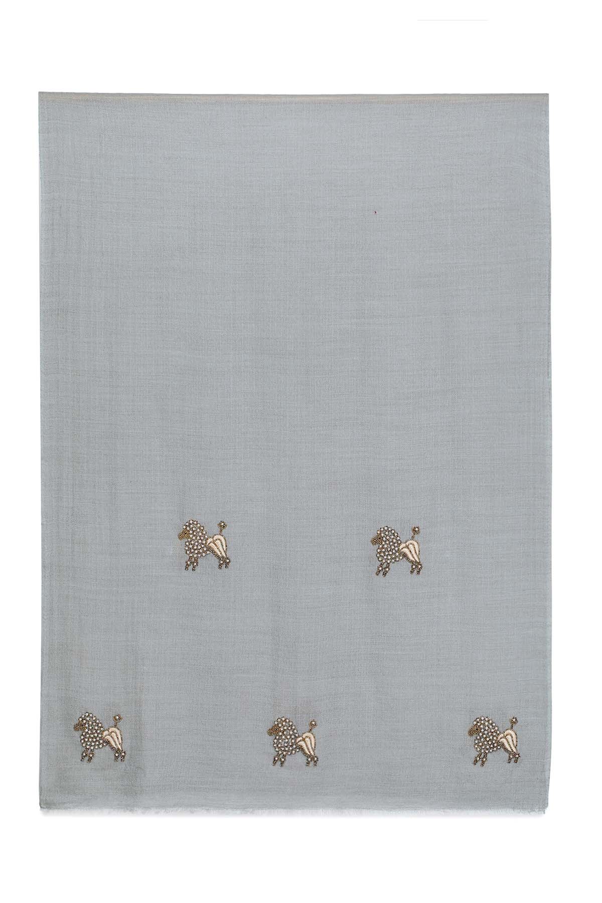 Cashmere Embroidery - Poodles | Mist-Grey