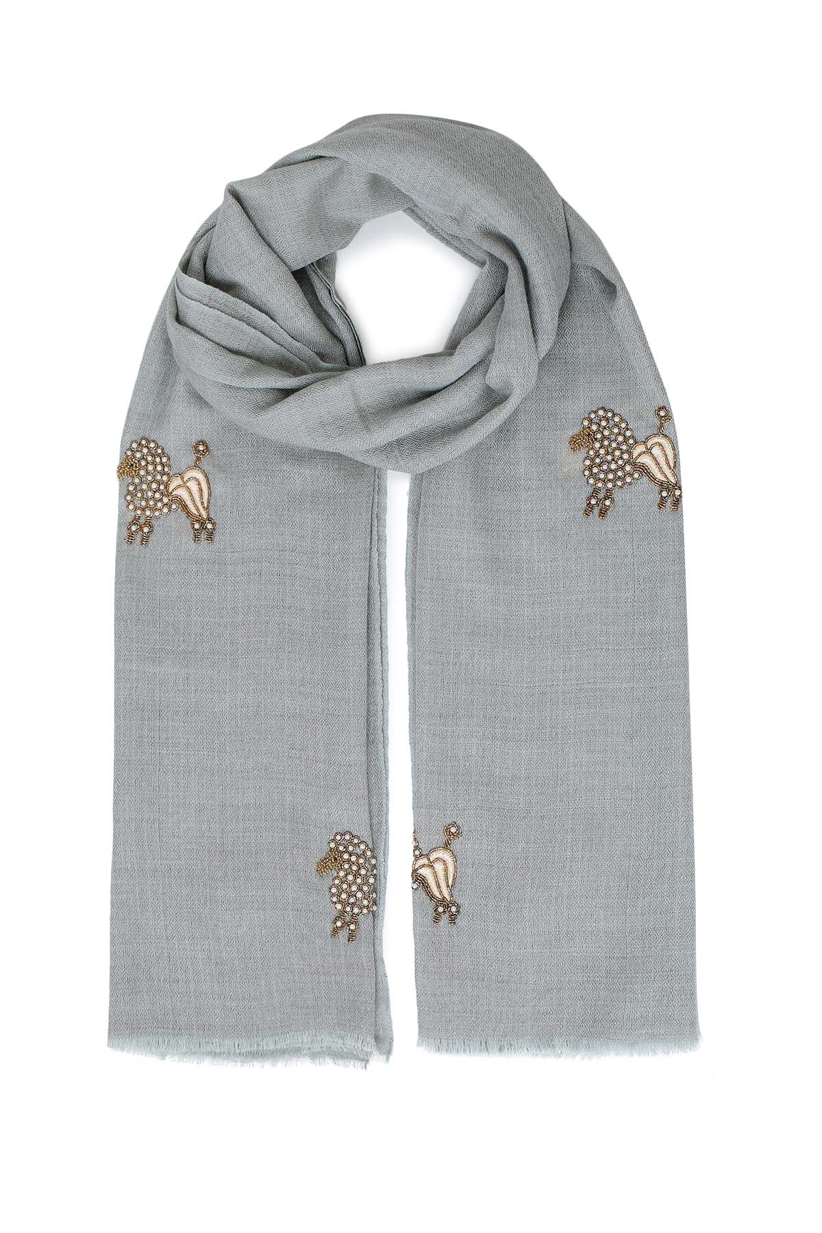 Cashmere Embroidery - Poodles | Mist-Grey