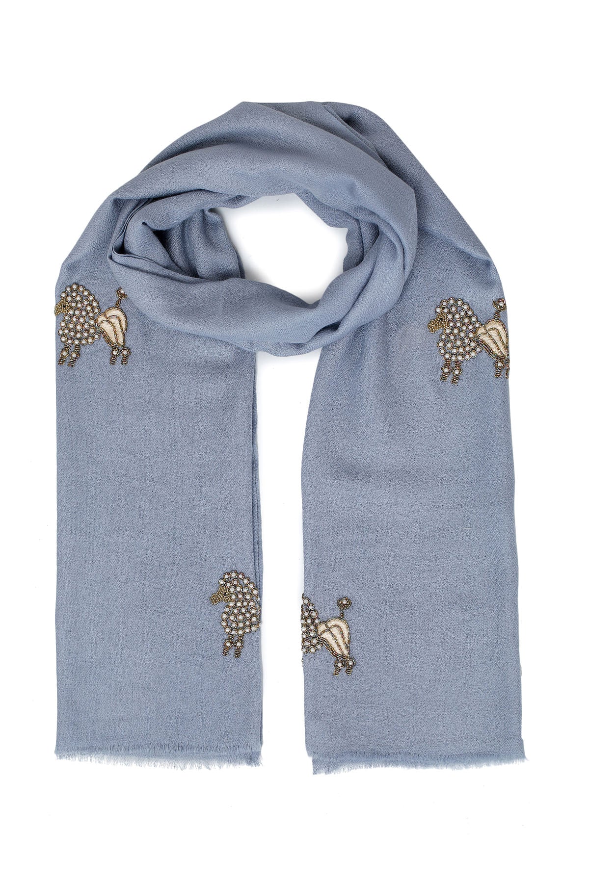 Cashmere Embroidery - Poodles | Steel Blue