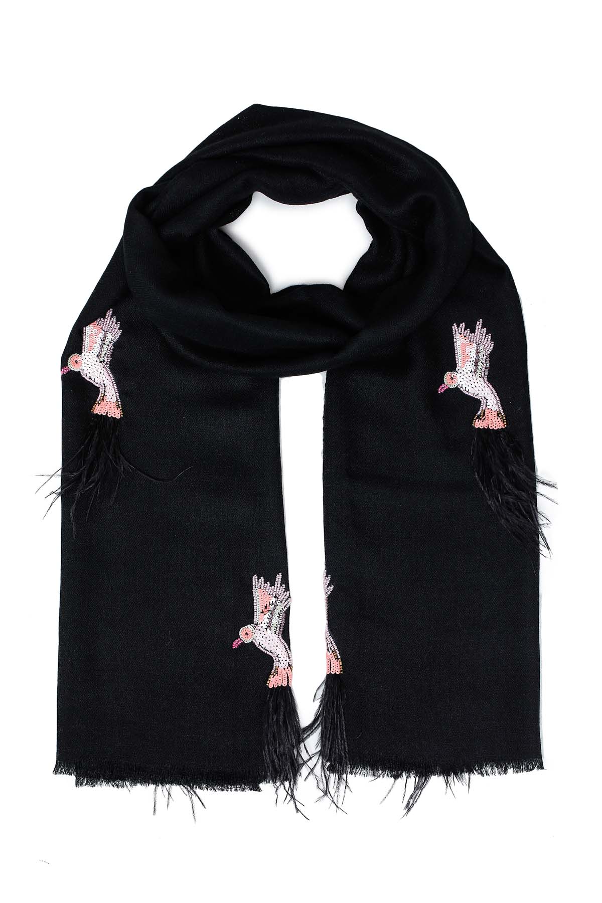 Cashmere Embroidery - Birds of Paradise | Black