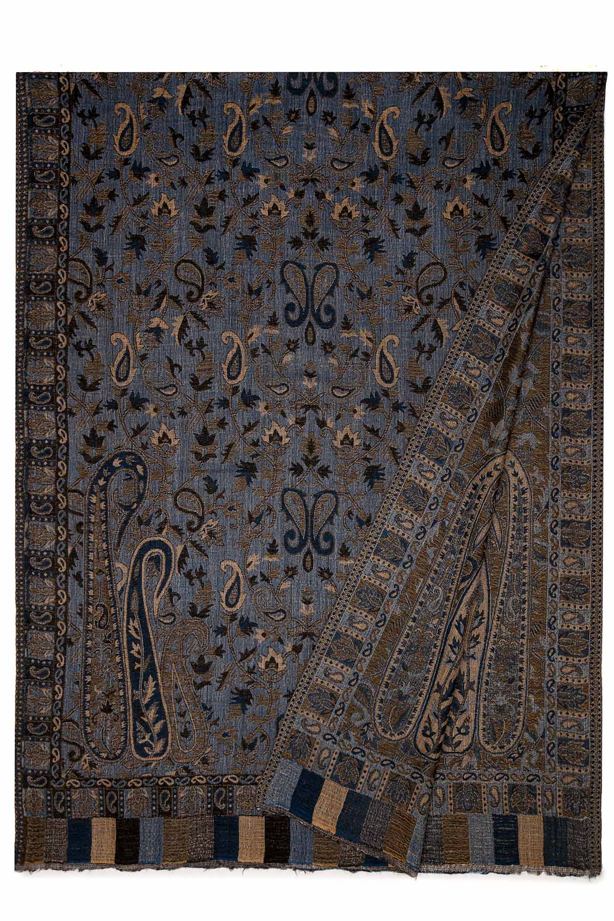 Pashmina Jamawar – Paisley Garden | Navy