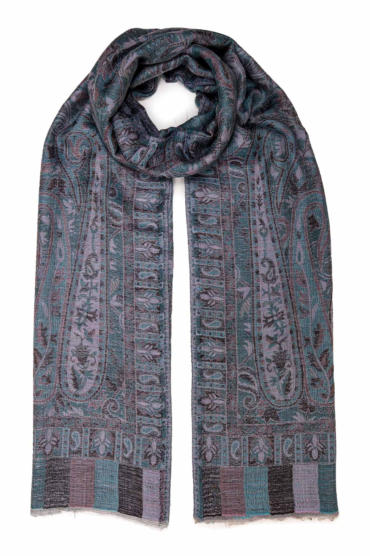 Pashmina Jamawar – Paisley Garden | Teal-Dust