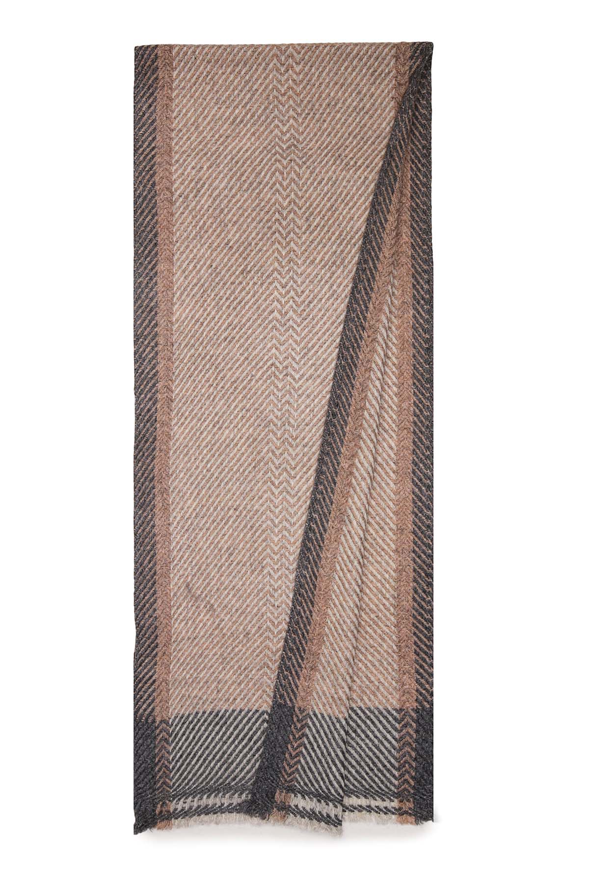Pashmina Muffler Bordered Herringbone | Camel