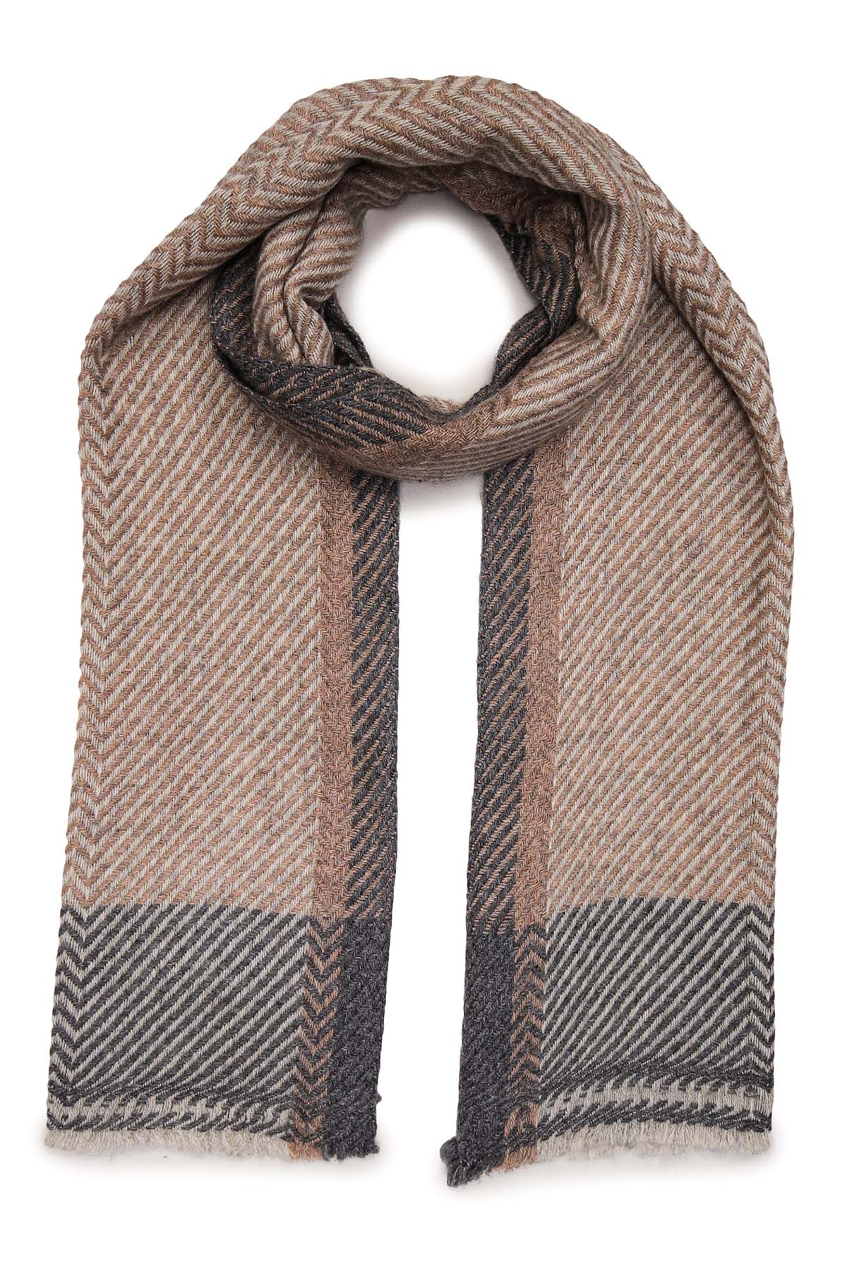 Pashmina Muffler Bordered Herringbone | Camel