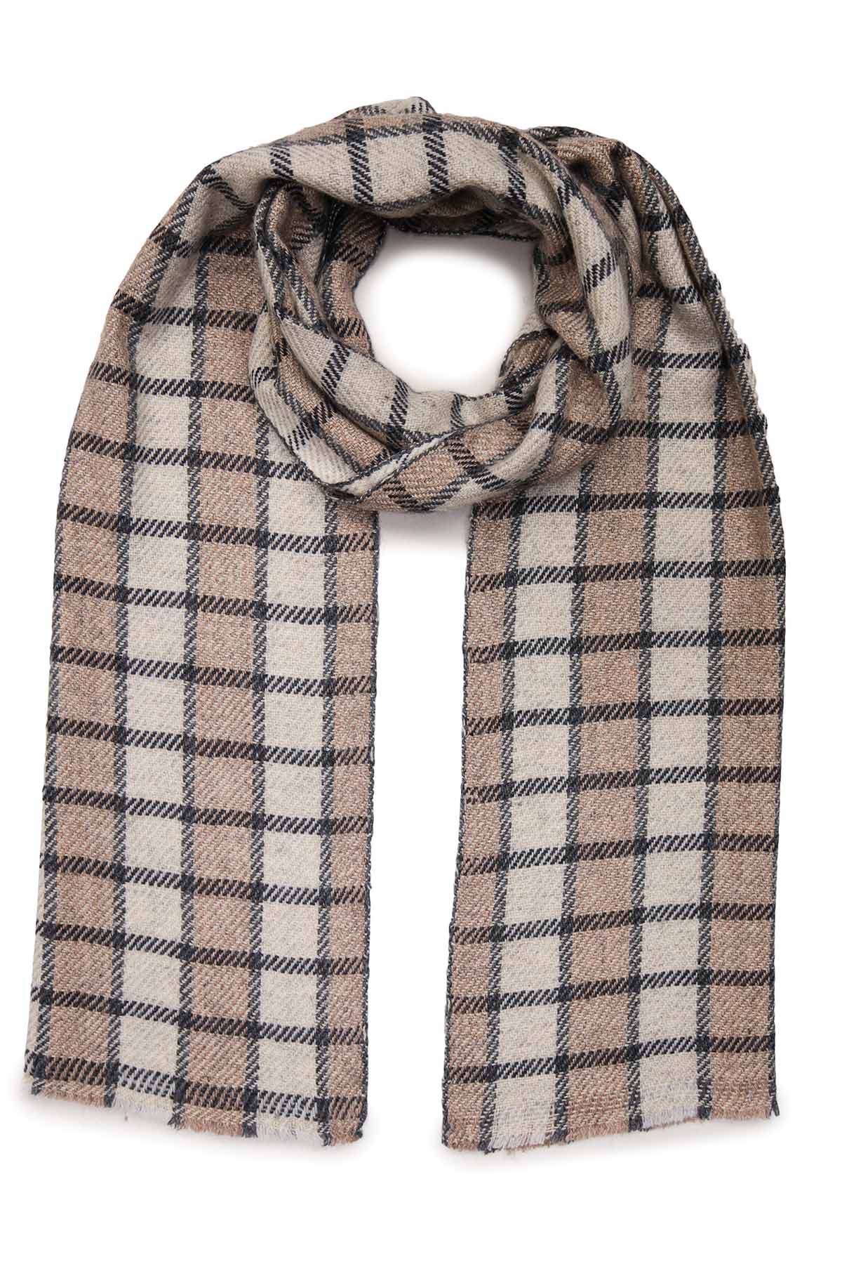 Pashmina Muffler Dual Checks | Sandy-Beige