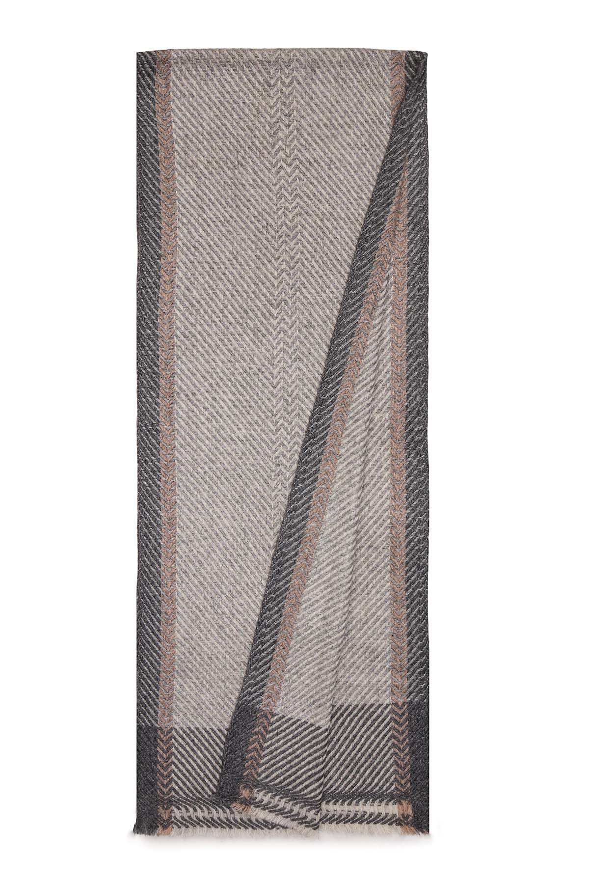Pashmina Muffler Bordered Herringbone | Cool-Charcoal