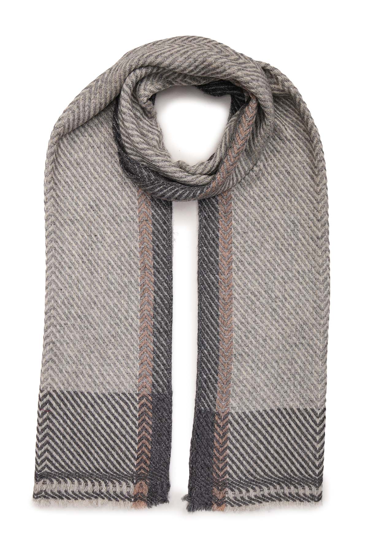 Pashmina Muffler Bordered Herringbone | Cool-Charcoal
