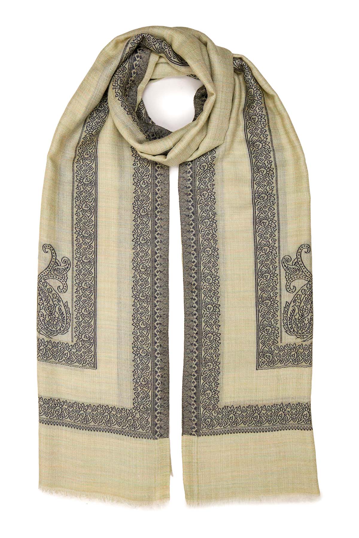 Pashmina Birds Eye - Paisley Edge | Olive