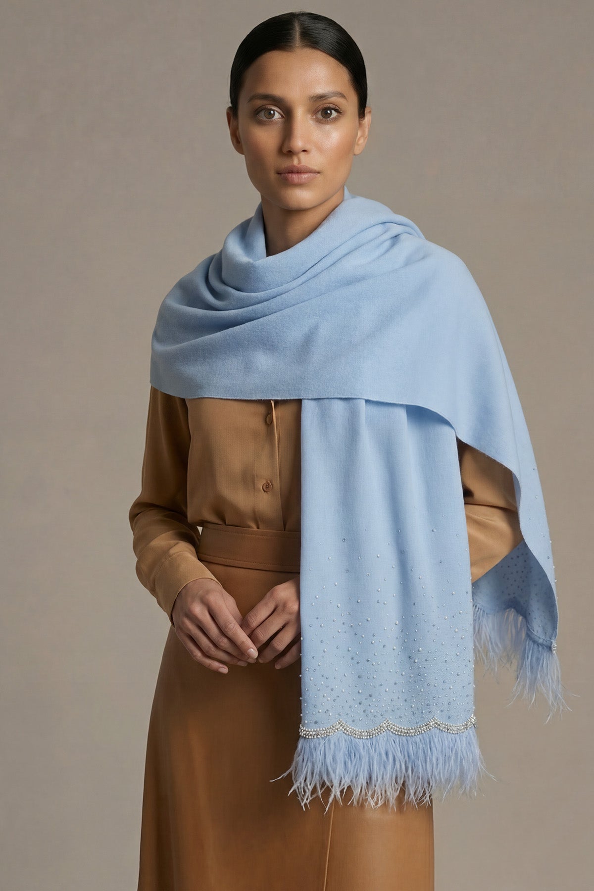 Cashmere Embroidery - Feather Crest | Powder-Blue
