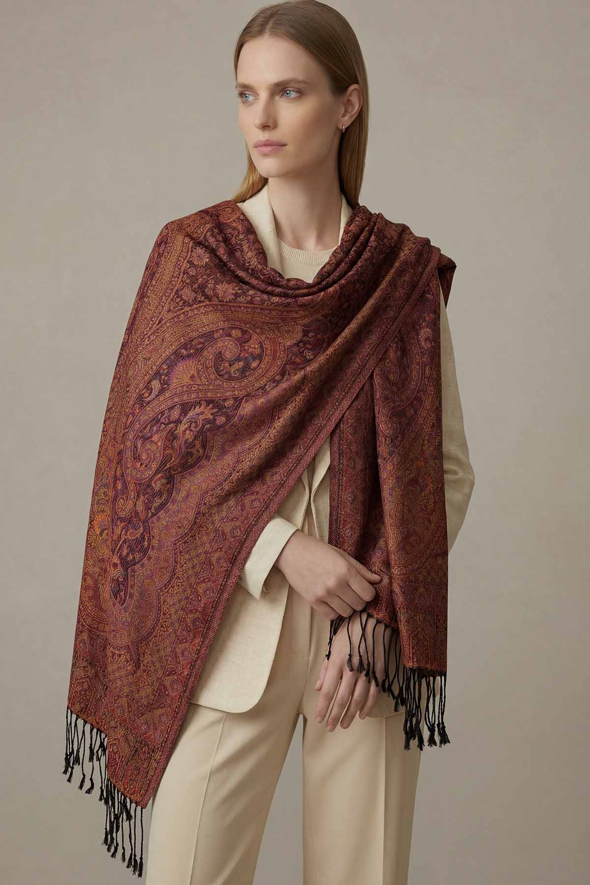 Pure Silk Jamawar Reversible | Wine