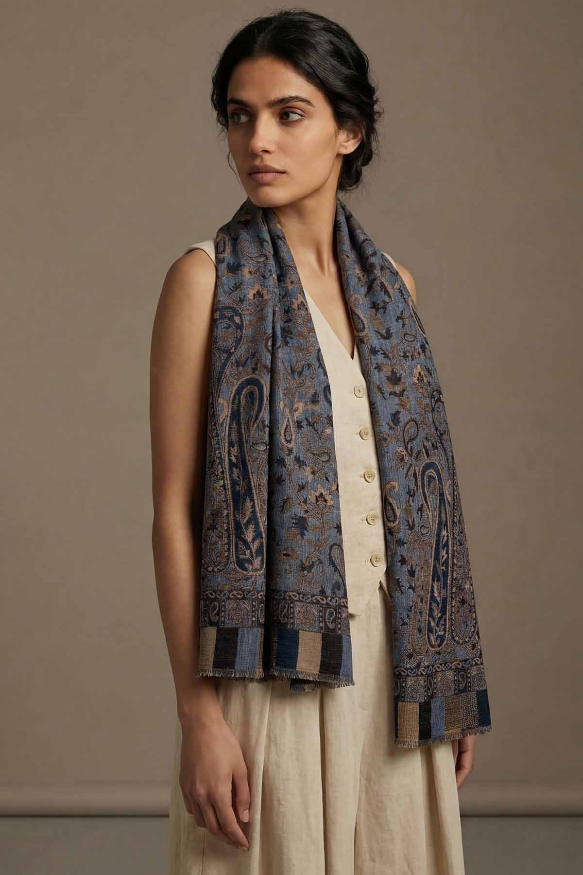 Pashmina Jamawar – Paisley Garden | Navy