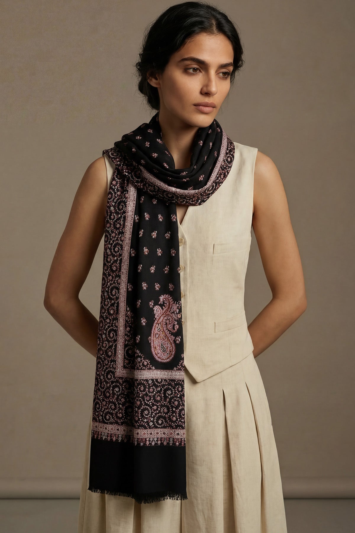 Pashmina Embroidery Border - Grand Court | Mahogany