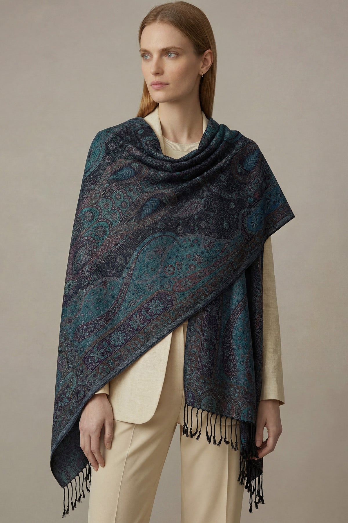 Pure Silk Jamawar Reversible | Teal Navy