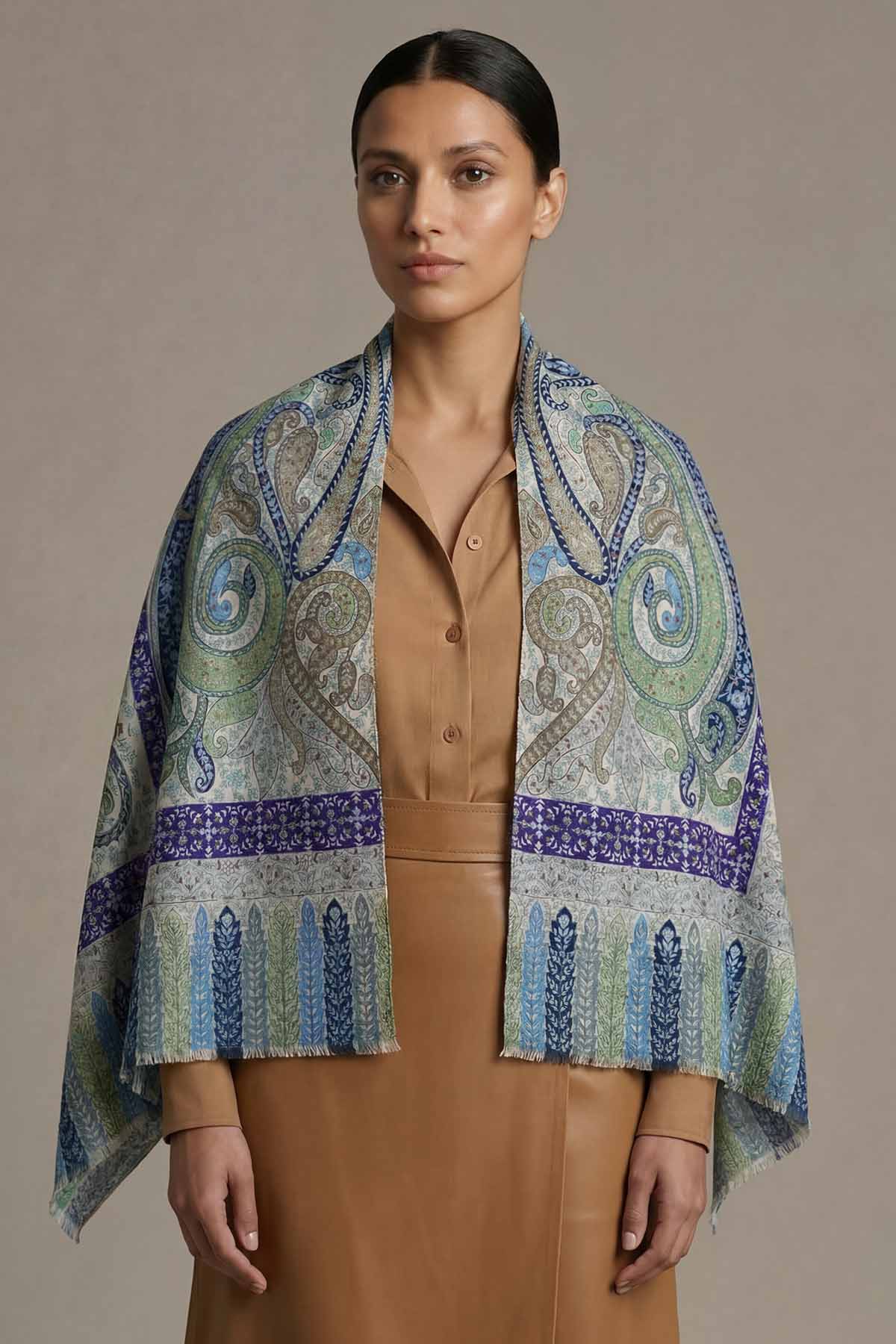 Cashmere Imperial Paisley Stole | Turquoise