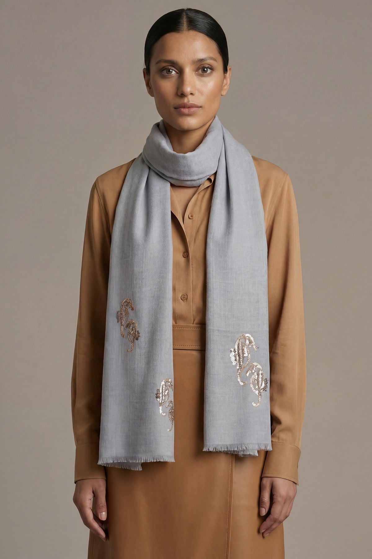 Cashmere Embroidery - Seahorses | Muted-Slate