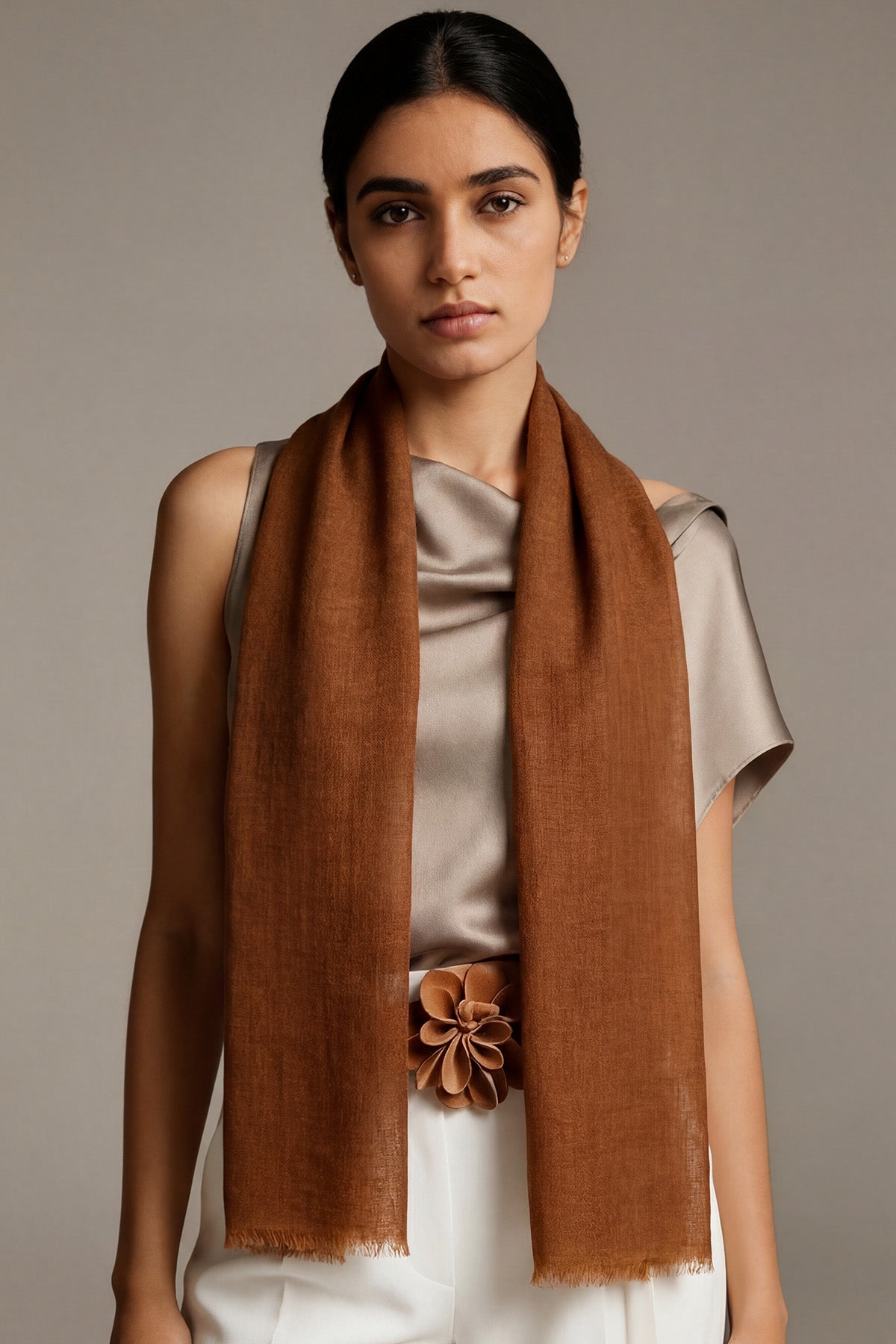 Handwoven Cashmere Souffle | Cognac-Brown