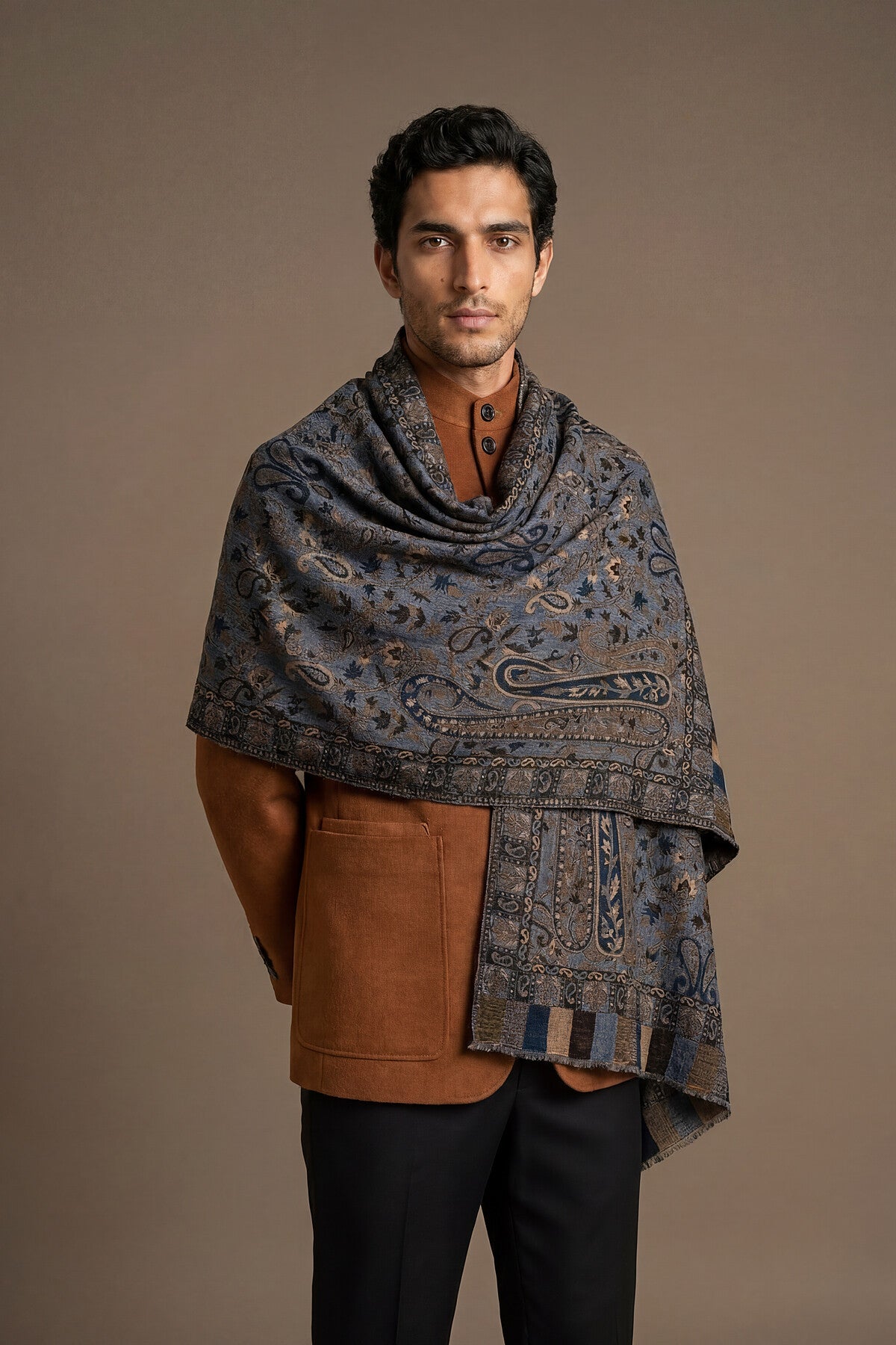 Pashmina Jamawar – Paisley Garden | Navy