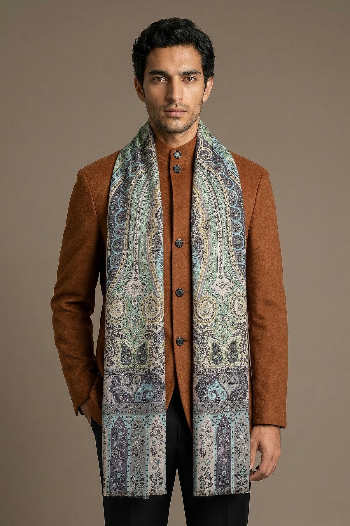 Cashmere Imperial Paisley Stole | Sage