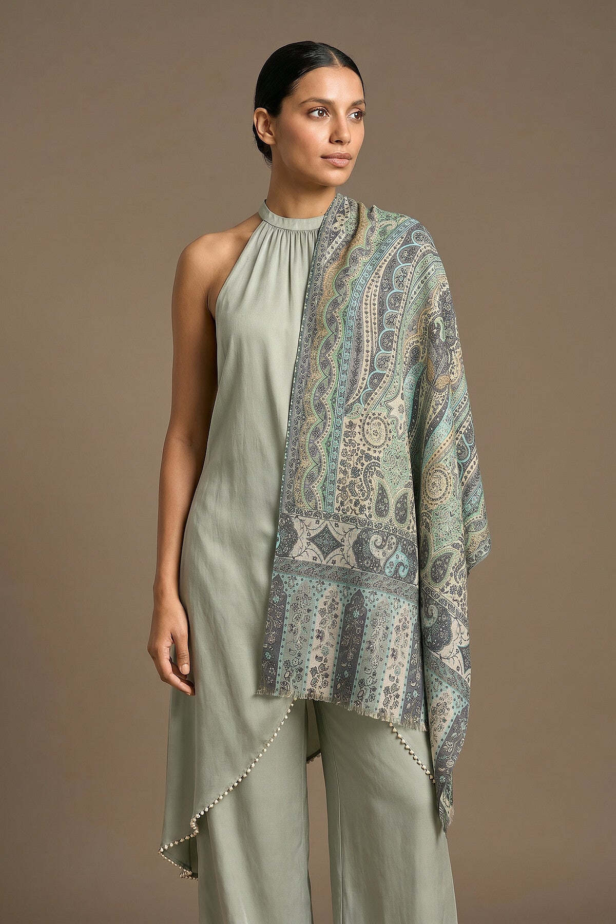 Cashmere Imperial Paisley Stole | Sage