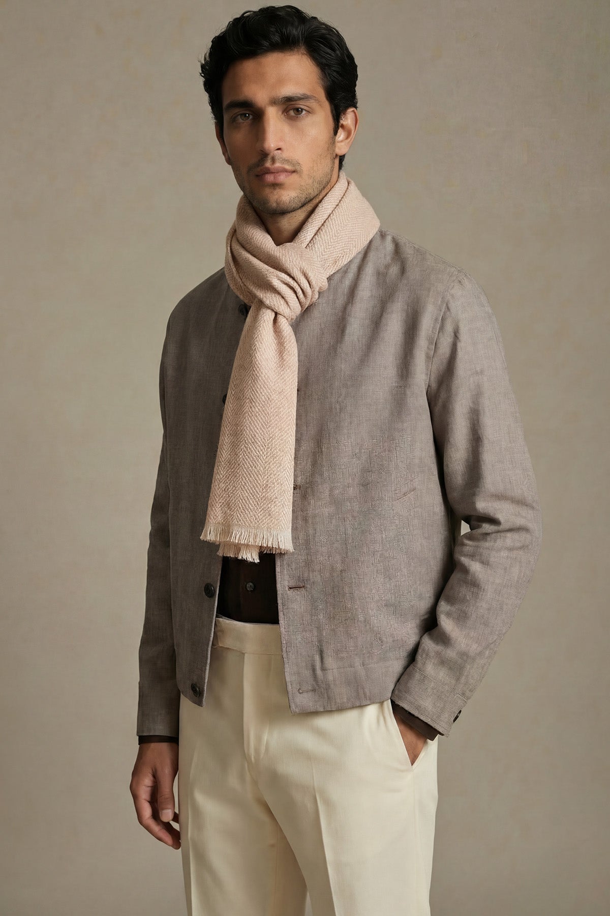 Pashmina Muffler Basket Weave | Cool-Beige