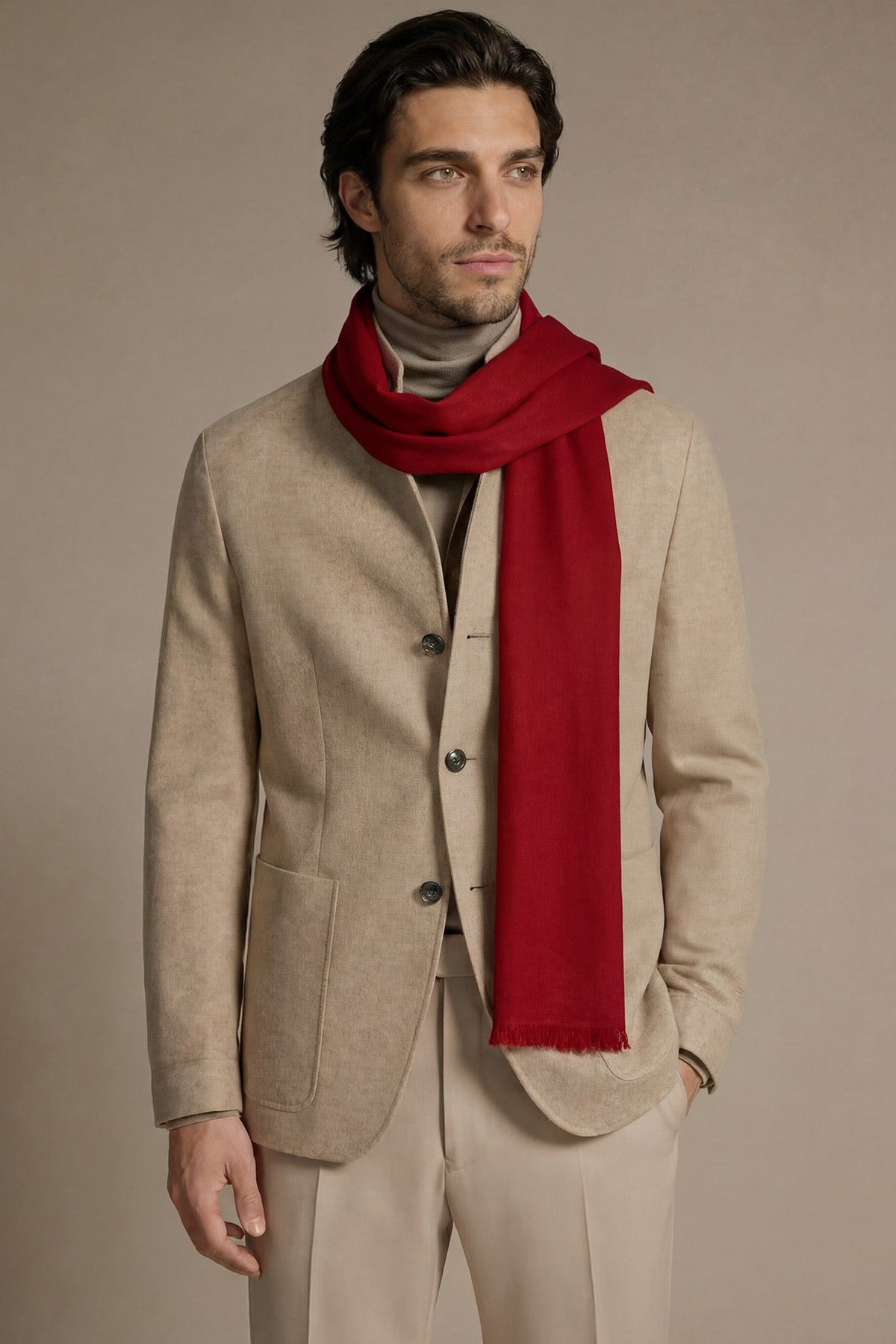 Handwoven Cashmere Muffler | Deep-Red
