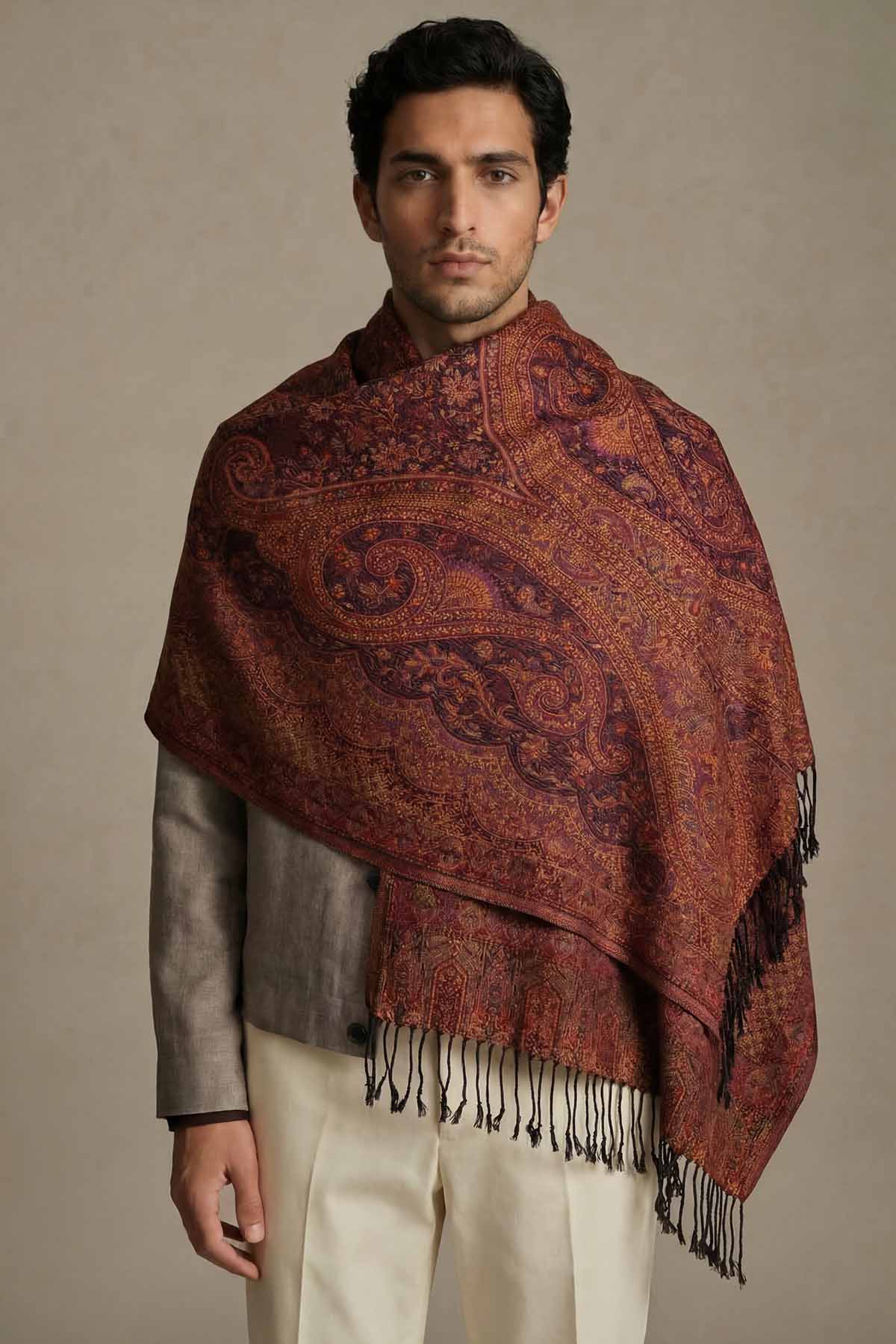 Pure Silk Jamawar Reversible | Wine