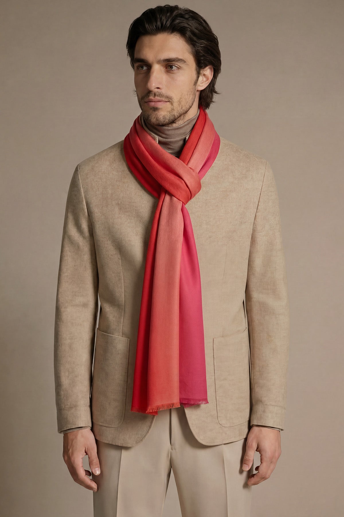 Handwoven Cashmere Ombre | Deep Red-Coral
