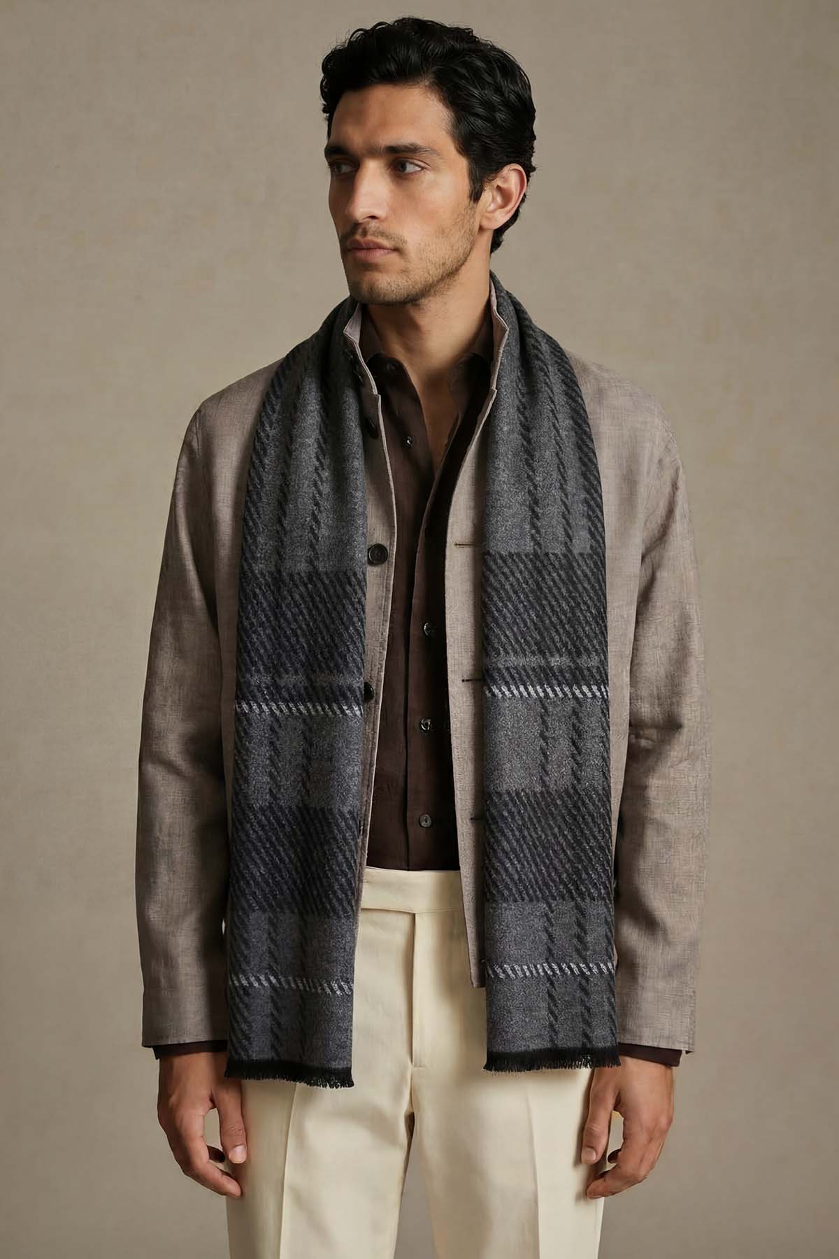 Pashmina Muffler Plaid | Dark-Melange