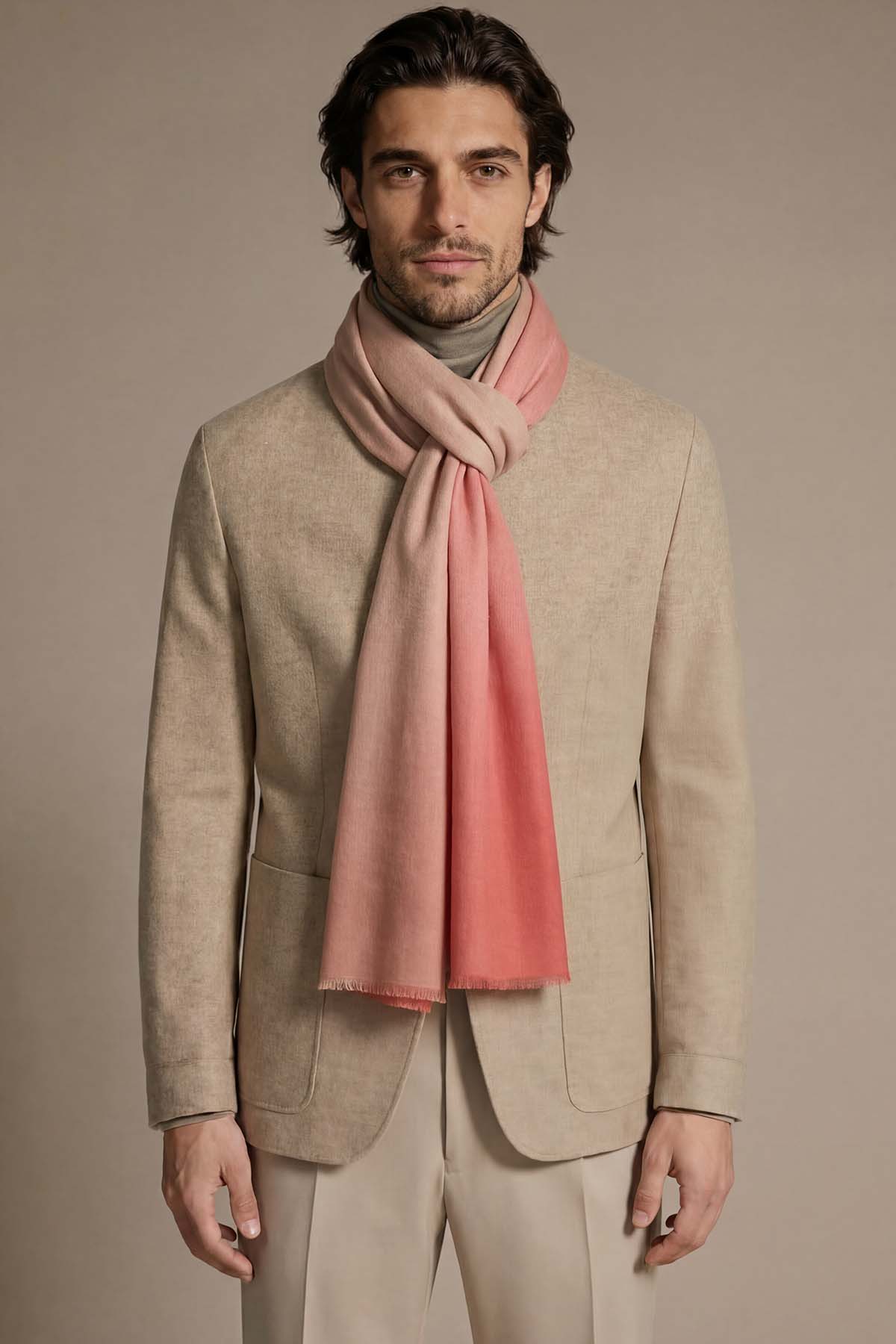 Handwoven Cashmere Ombre | Coral Pink-Blush Beige