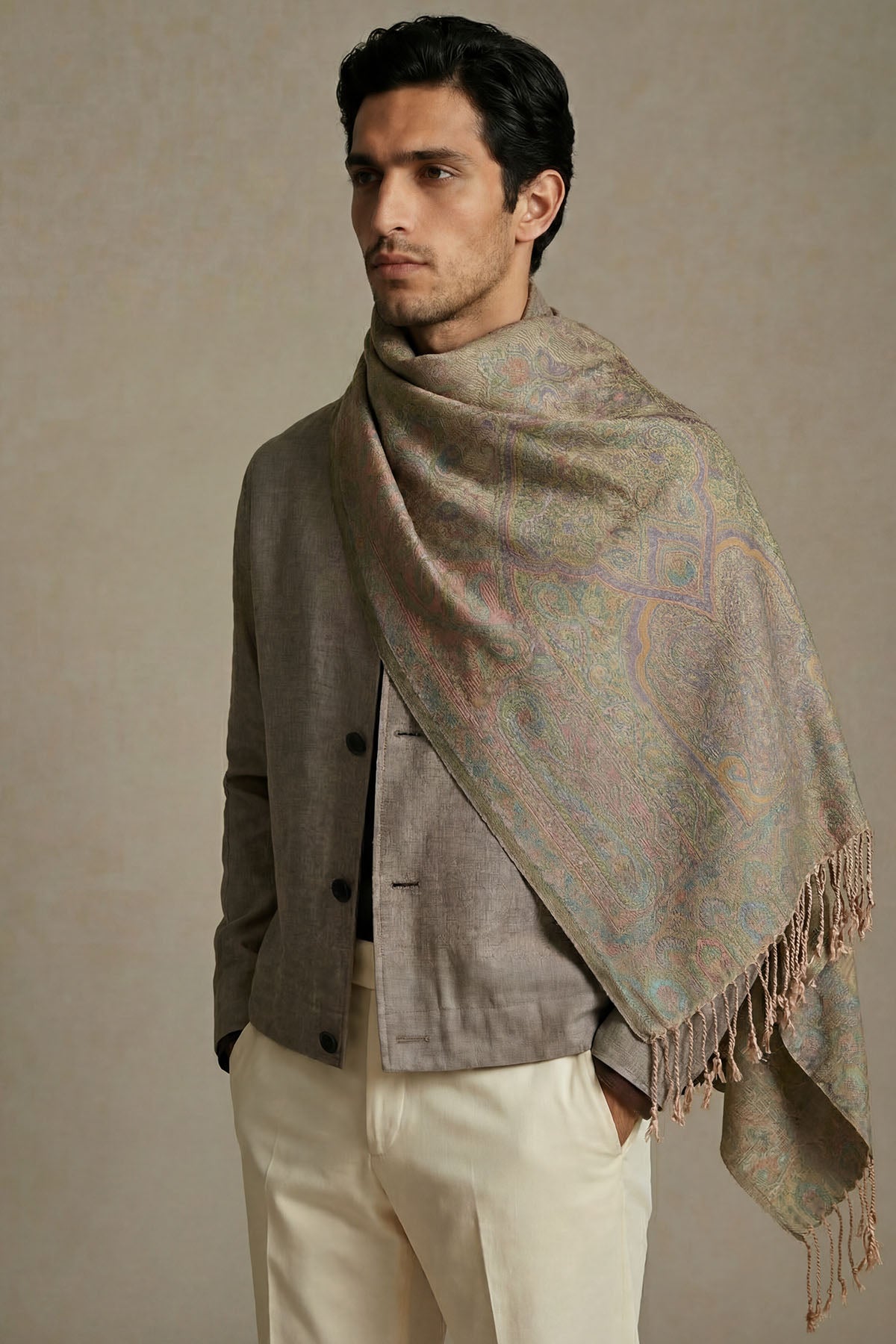 Pure Silk Jamawar Reversible | Olive