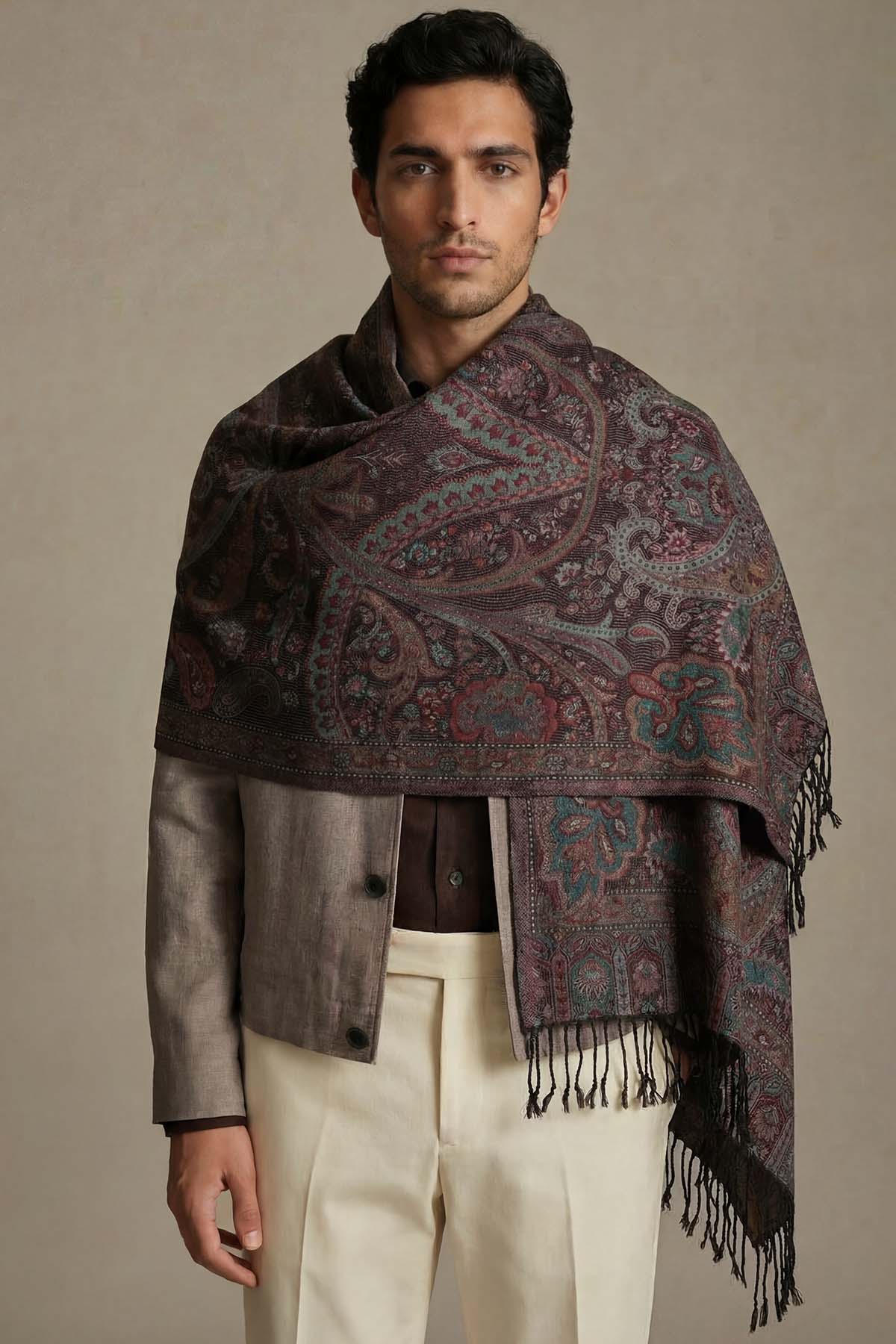 Pure Silk Jamawar Reversible | Dark Chocolate