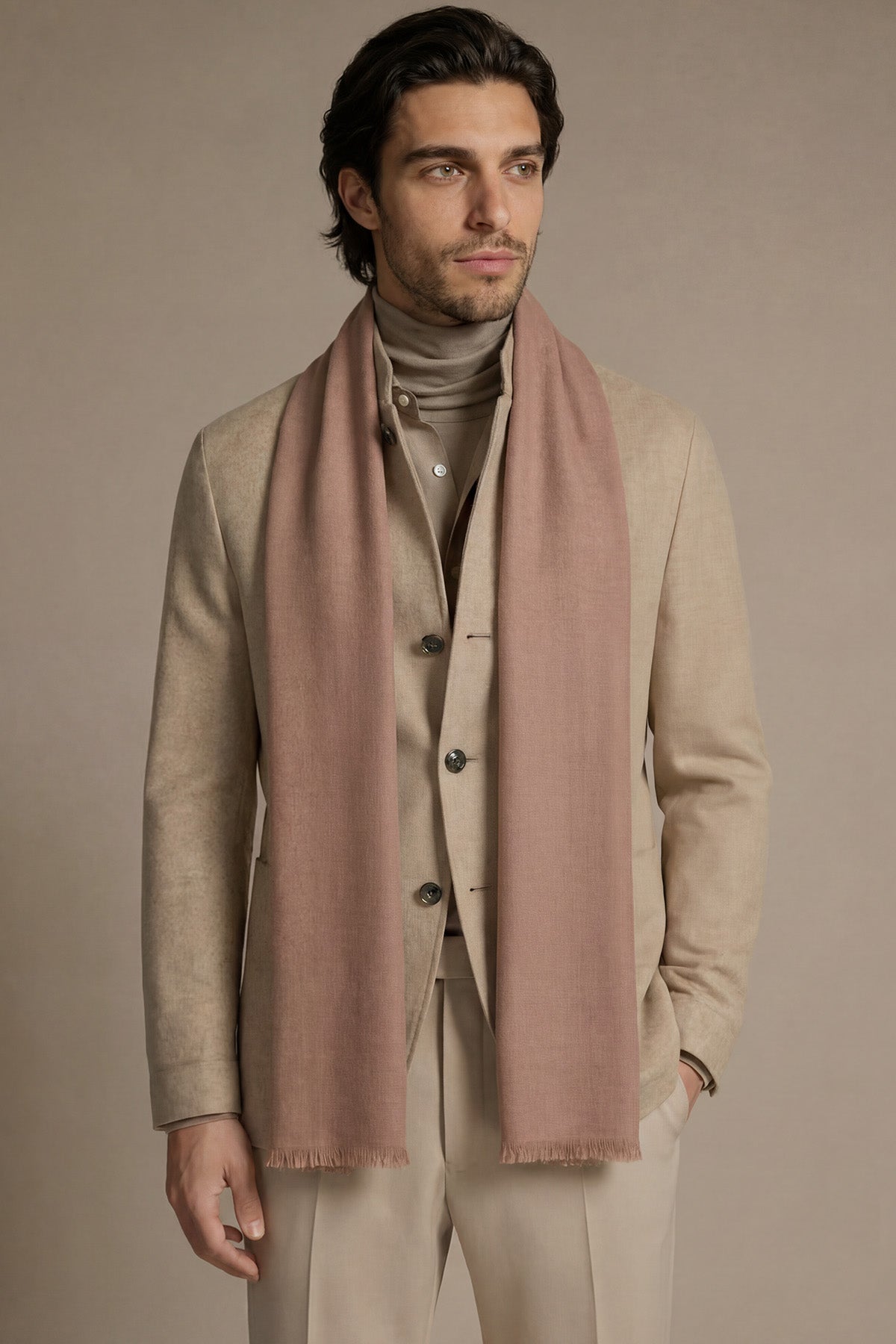 Handwoven Cashmere Muffler | Rosy-Taupe