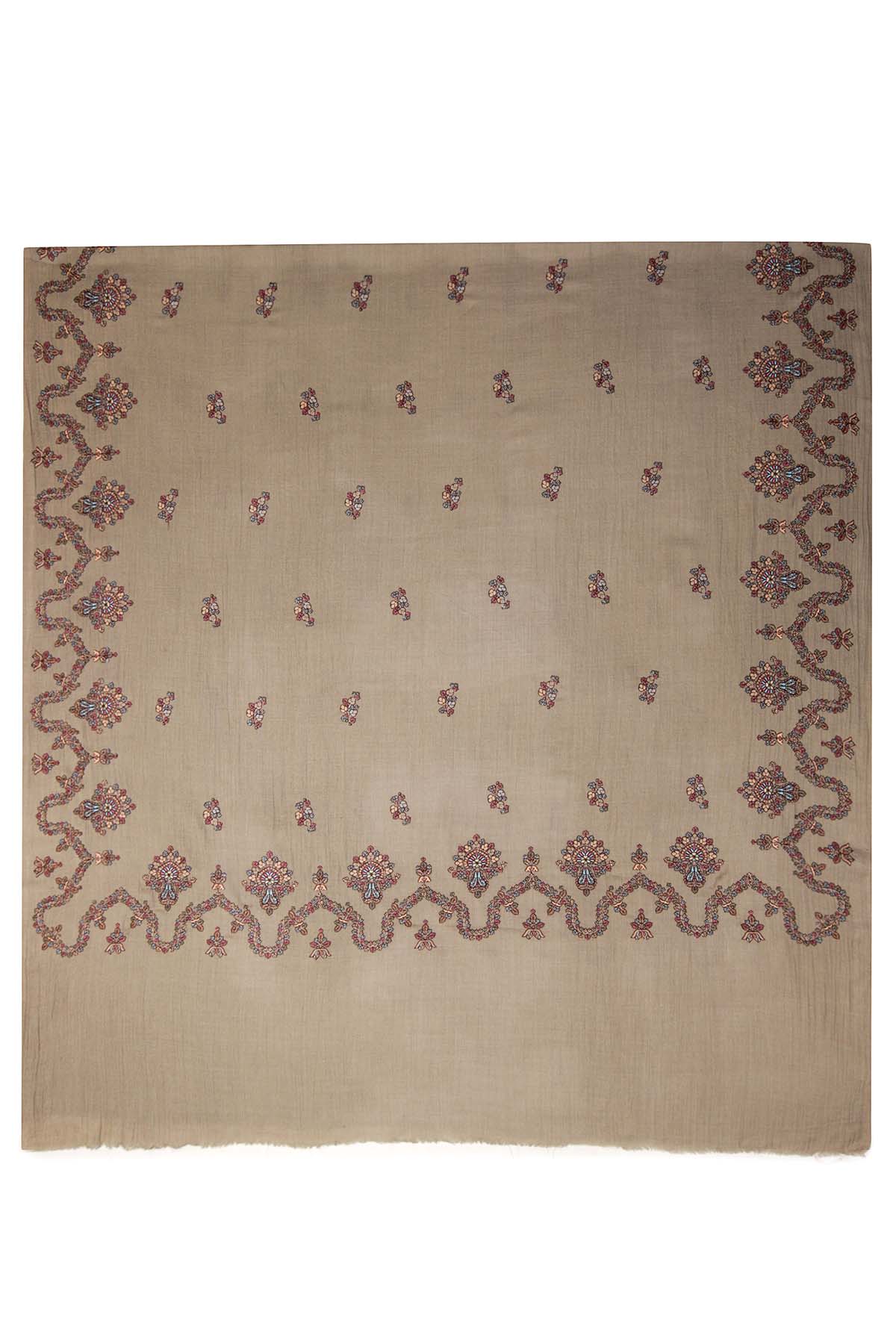 Cashmere Embroidery Border - Regal Vine | Warm-Khakhi