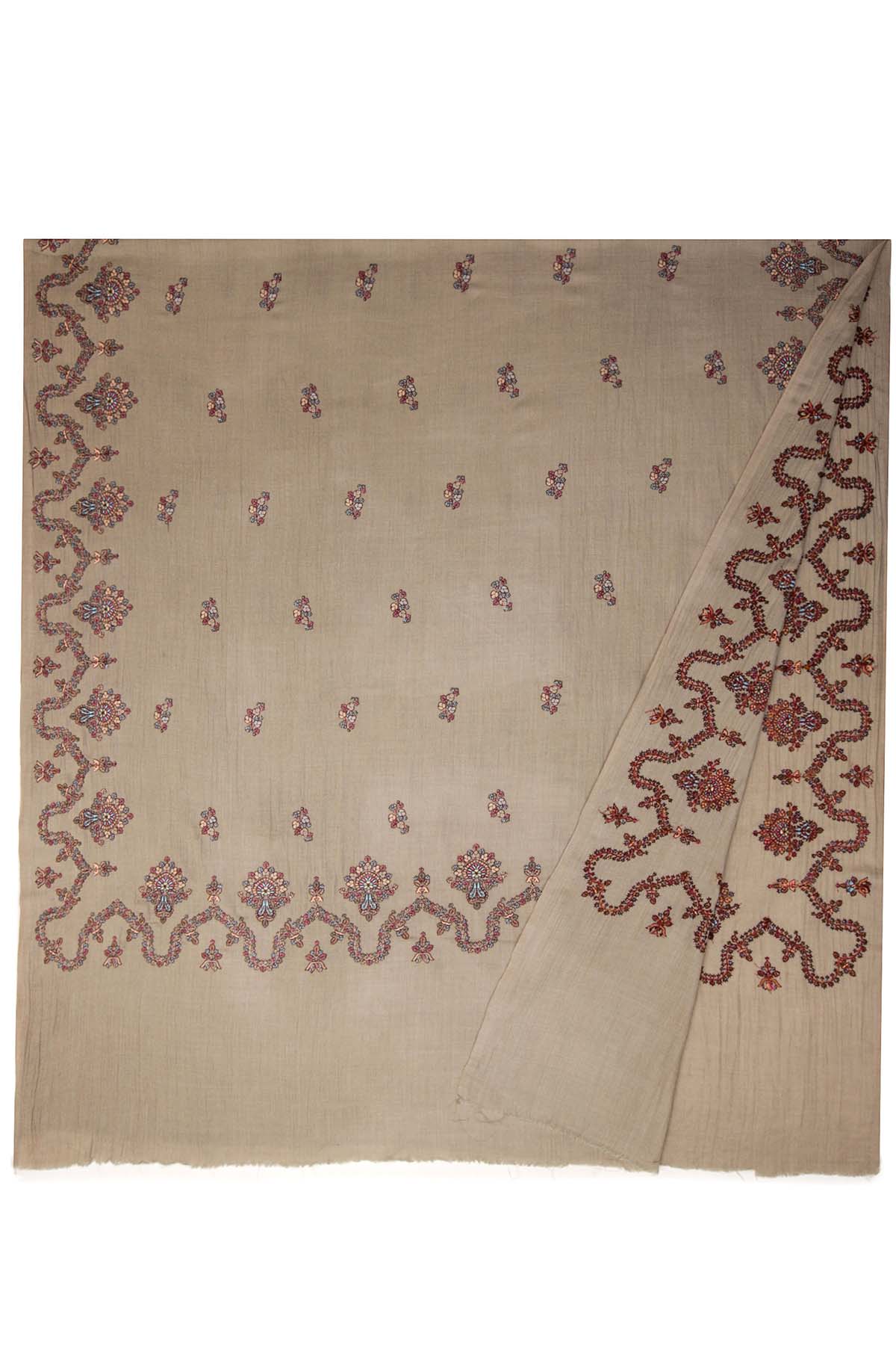 Cashmere Embroidery Border - Regal Vine | Warm-Khakhi