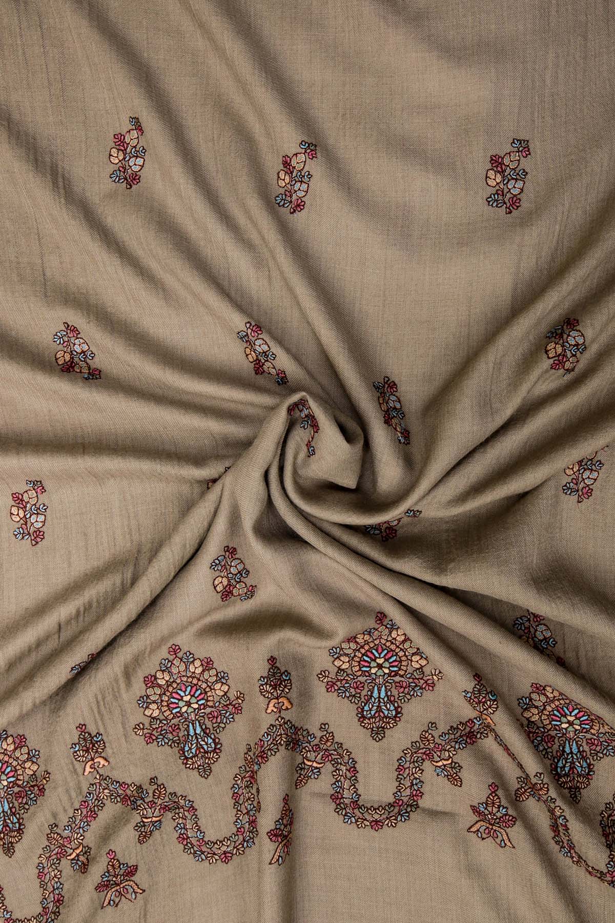 Cashmere Embroidery Border - Regal Vine | Warm-Khakhi