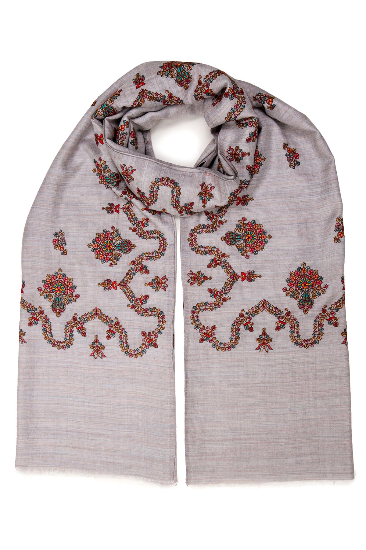Cashmere Embroidery Border - Regal Vine | Grey