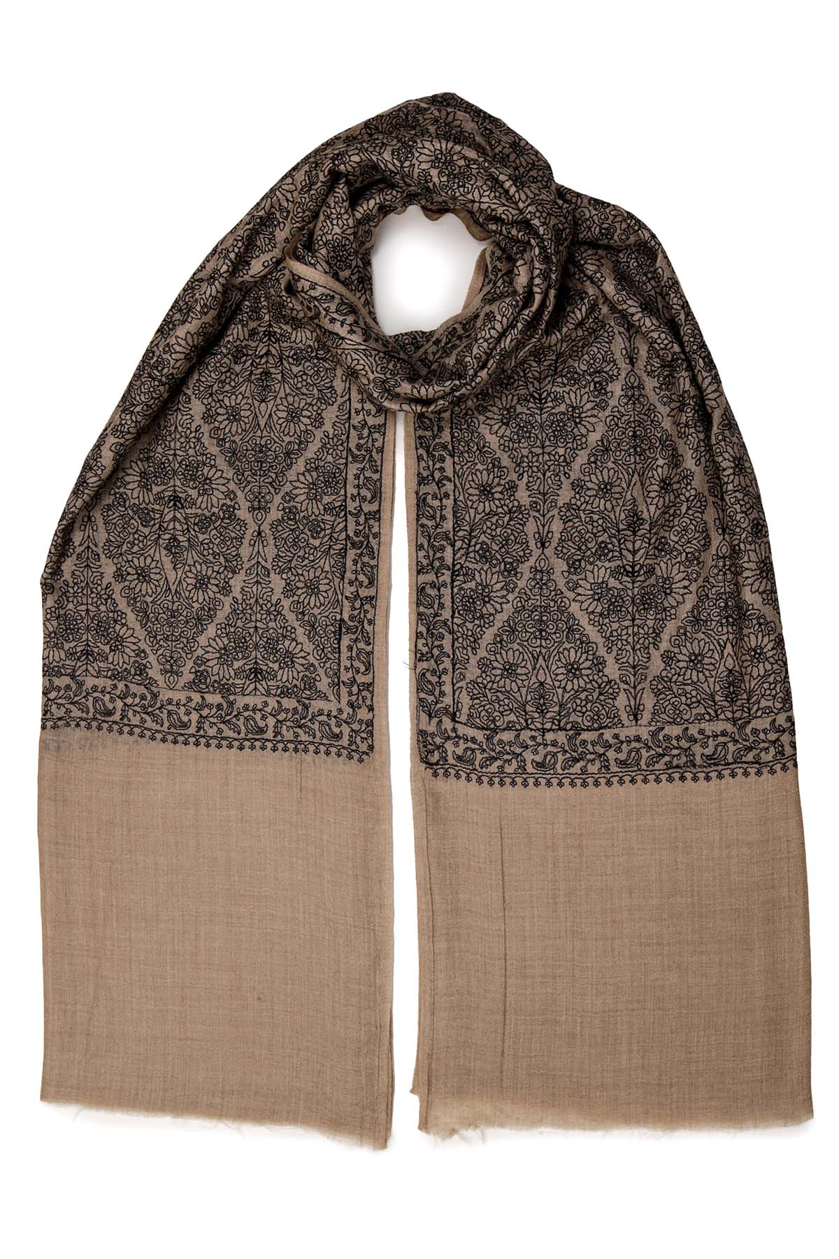 Pashmina Jamawar Embroidery - Trellis | Warm-Taupe