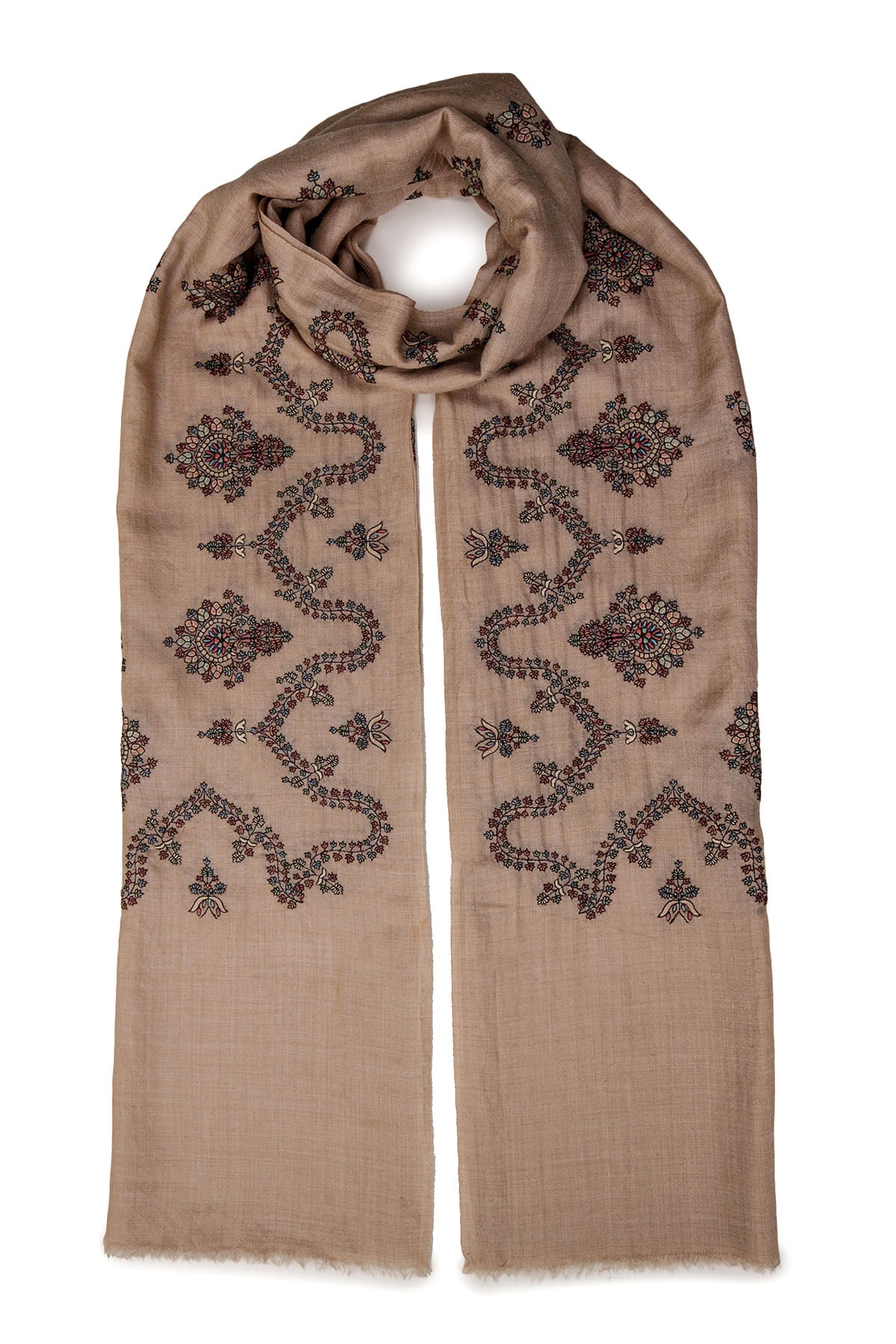 Cashmere Embroidery Border - Regal Vine | Camel