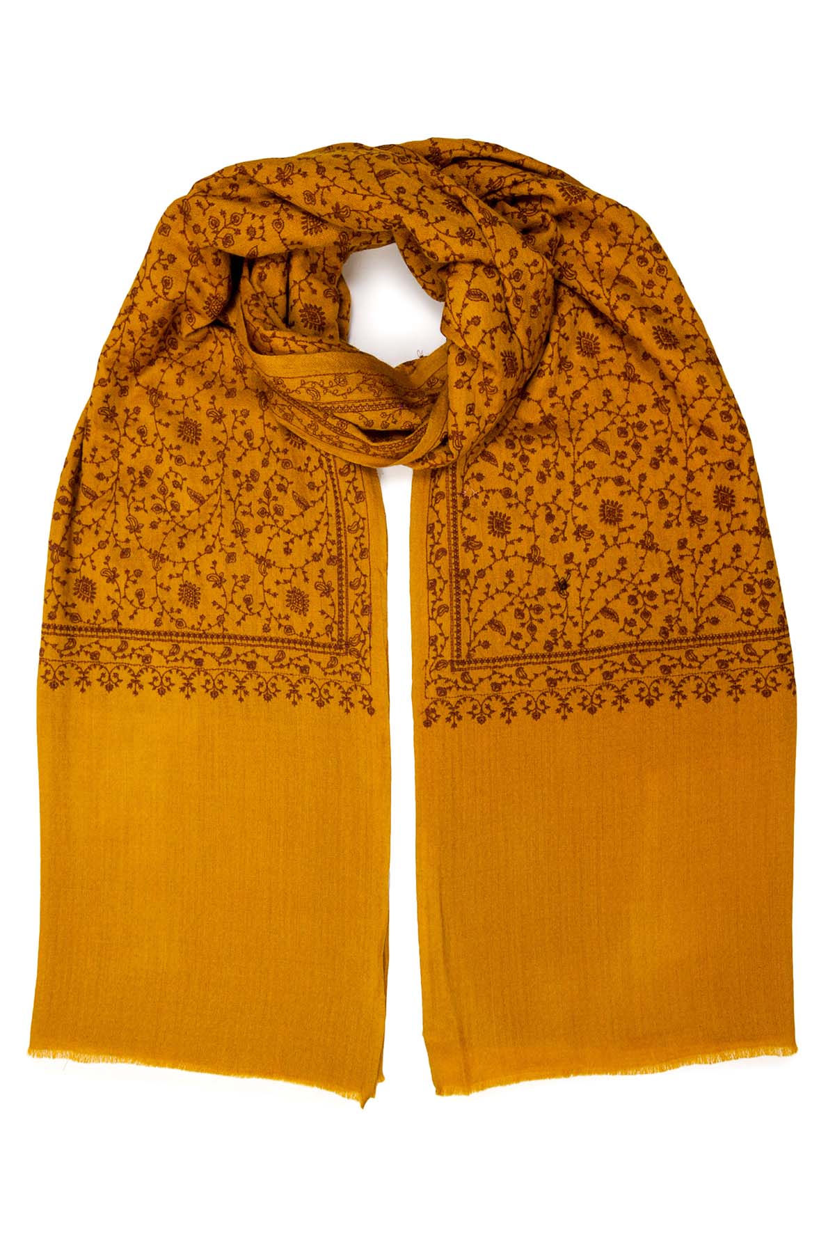 Pashmina Jamawar Embroidery - Vinefield | Dark-Marigold