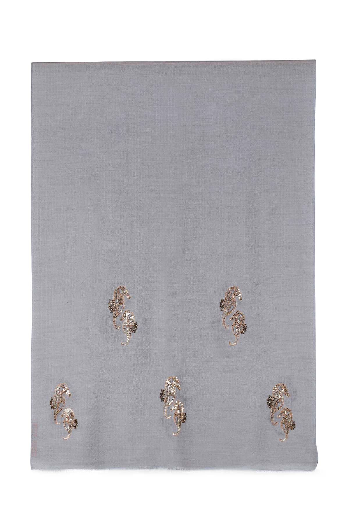 Cashmere Embroidery - Seahorses | Muted-Slate